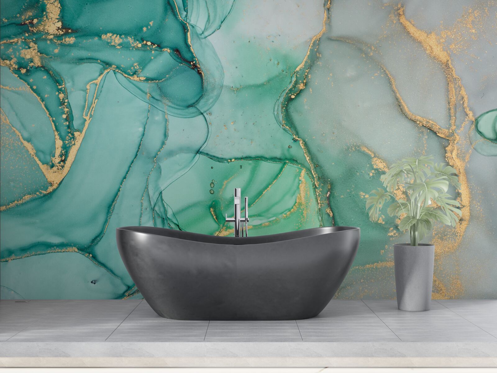 Фотошпалери смарагдова абстракція з золотими тонами