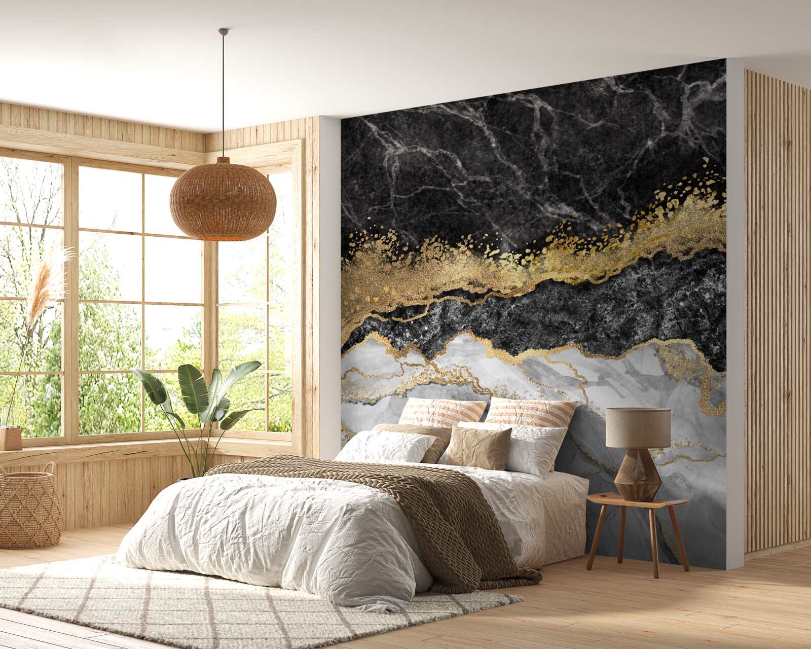 Фотошпалери мармур із золотом на чорному тлі