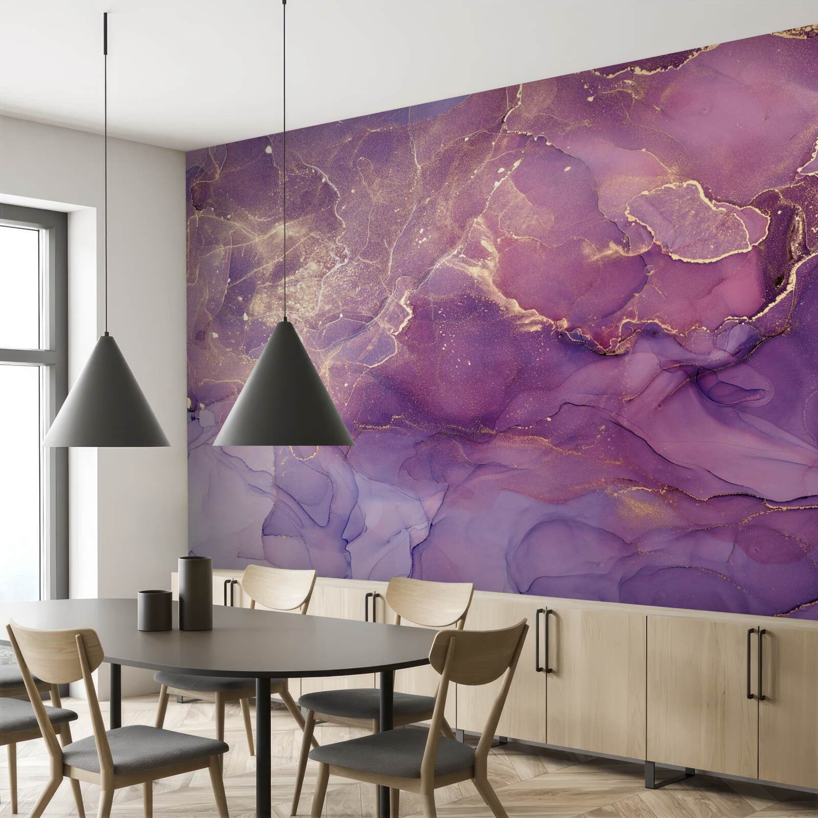 Фотошпалери мармурове тло золотого кольору з фіолетовим відтінком