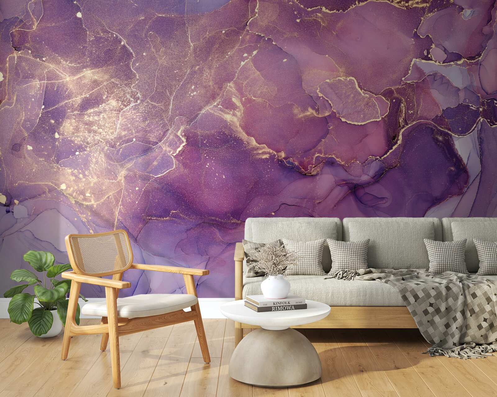 Фотошпалери мармурове тло золотого кольору з фіолетовим відтінком