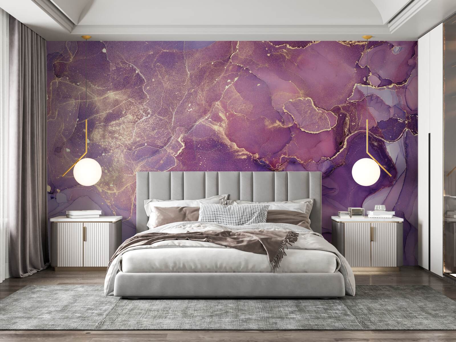 Фотошпалери мармурове тло золотого кольору з фіолетовим відтінком