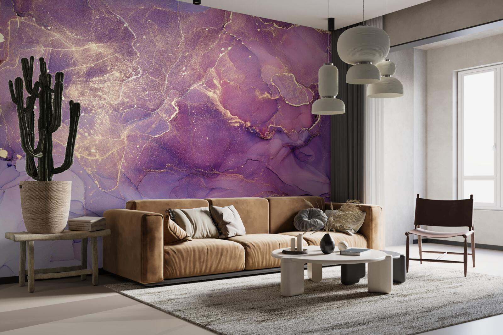 Фотошпалери мармурове тло золотого кольору з фіолетовим відтінком