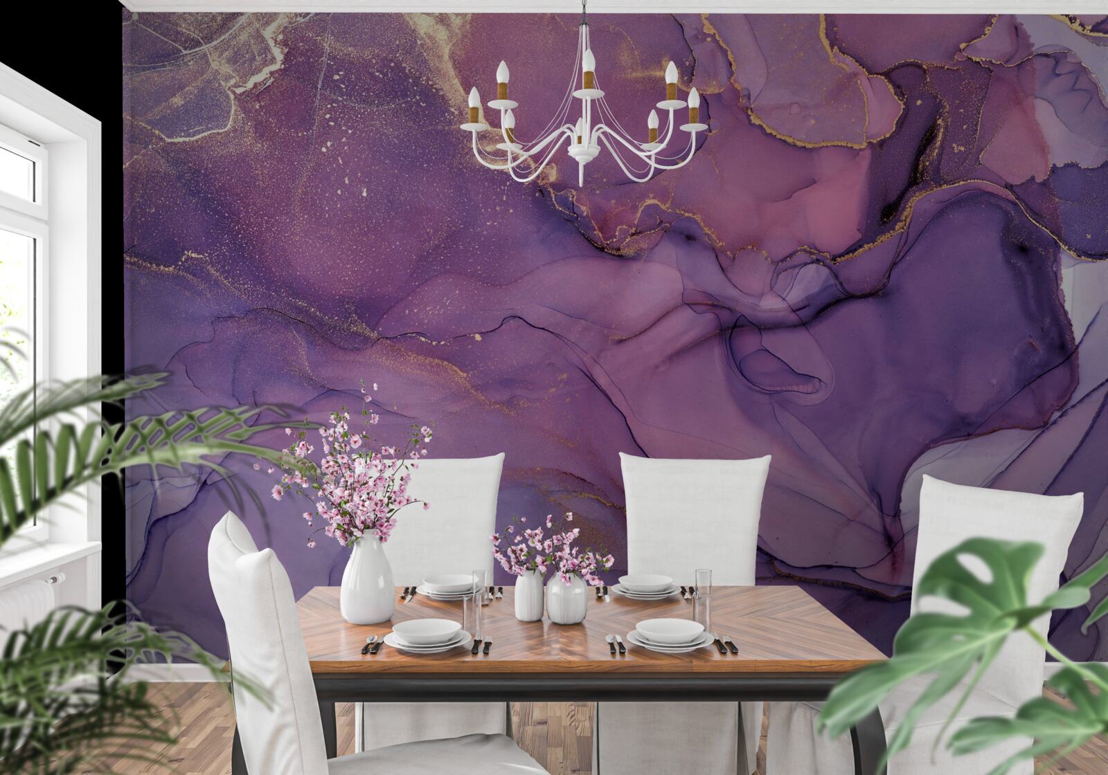 Фотошпалери бузковий мармуровий фон із золотими елементами