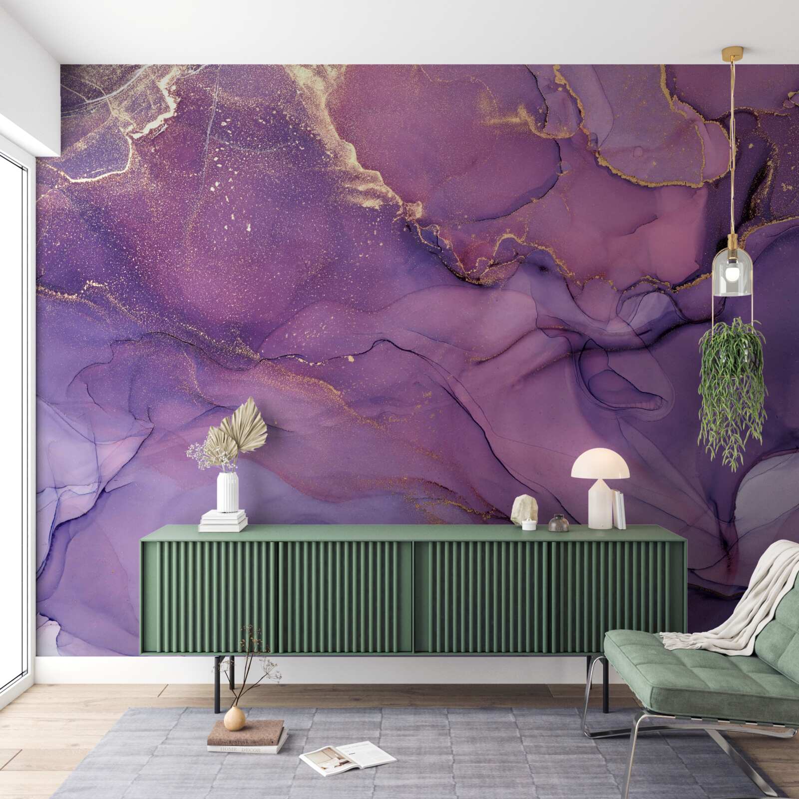 Фотошпалери бузковий мармуровий фон із золотими елементами