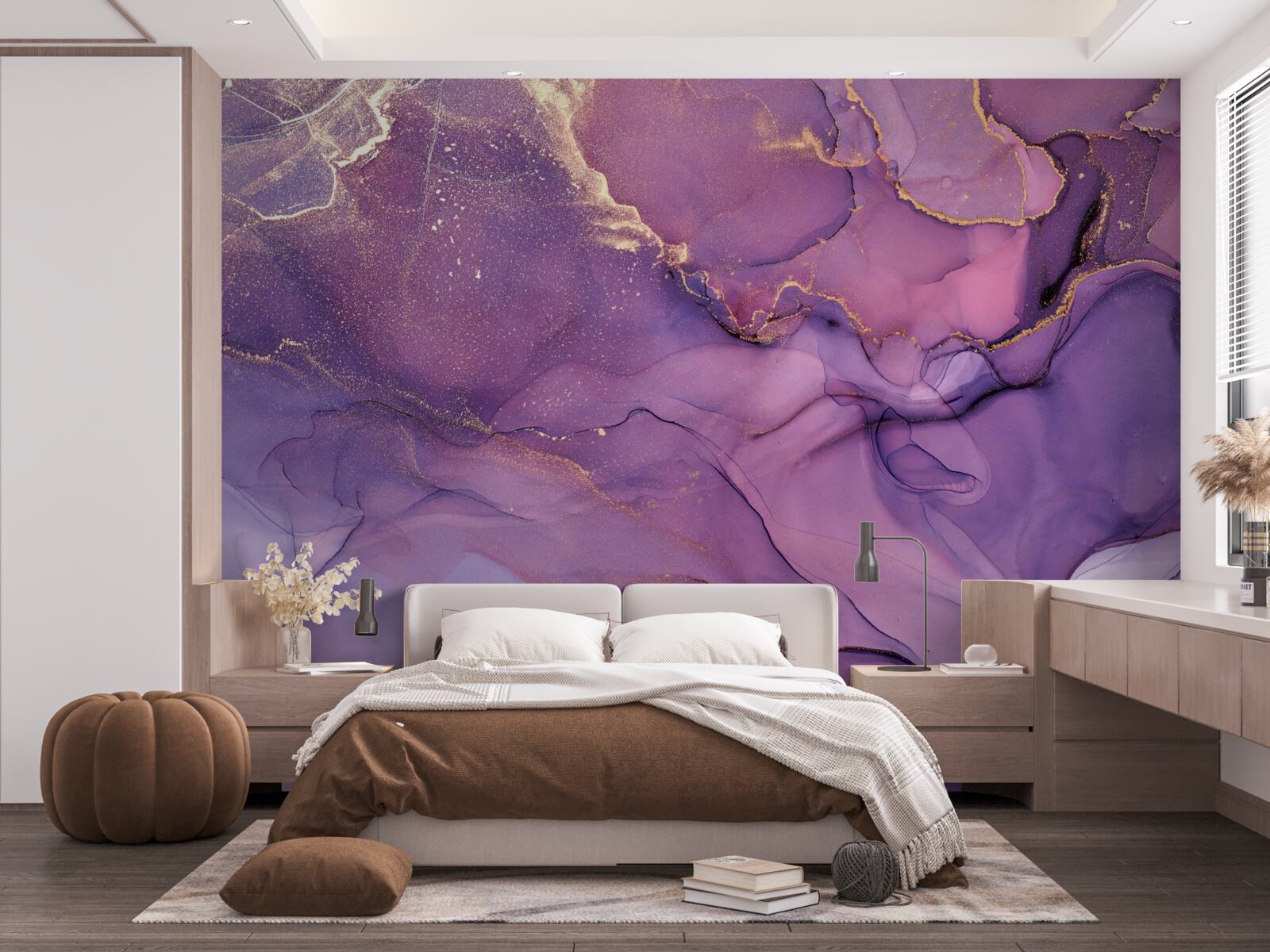 Фотошпалери бузковий мармуровий фон із золотими елементами