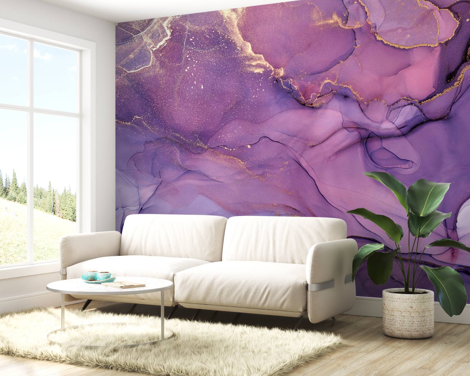 Фотошпалери бузковий мармуровий фон із золотими елементами