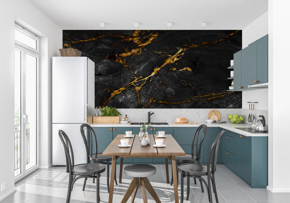 Фотошпалери чорний мармур із золотими прожилками