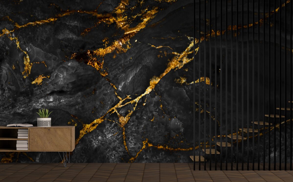 Фотошпалери чорний мармур із золотими прожилками