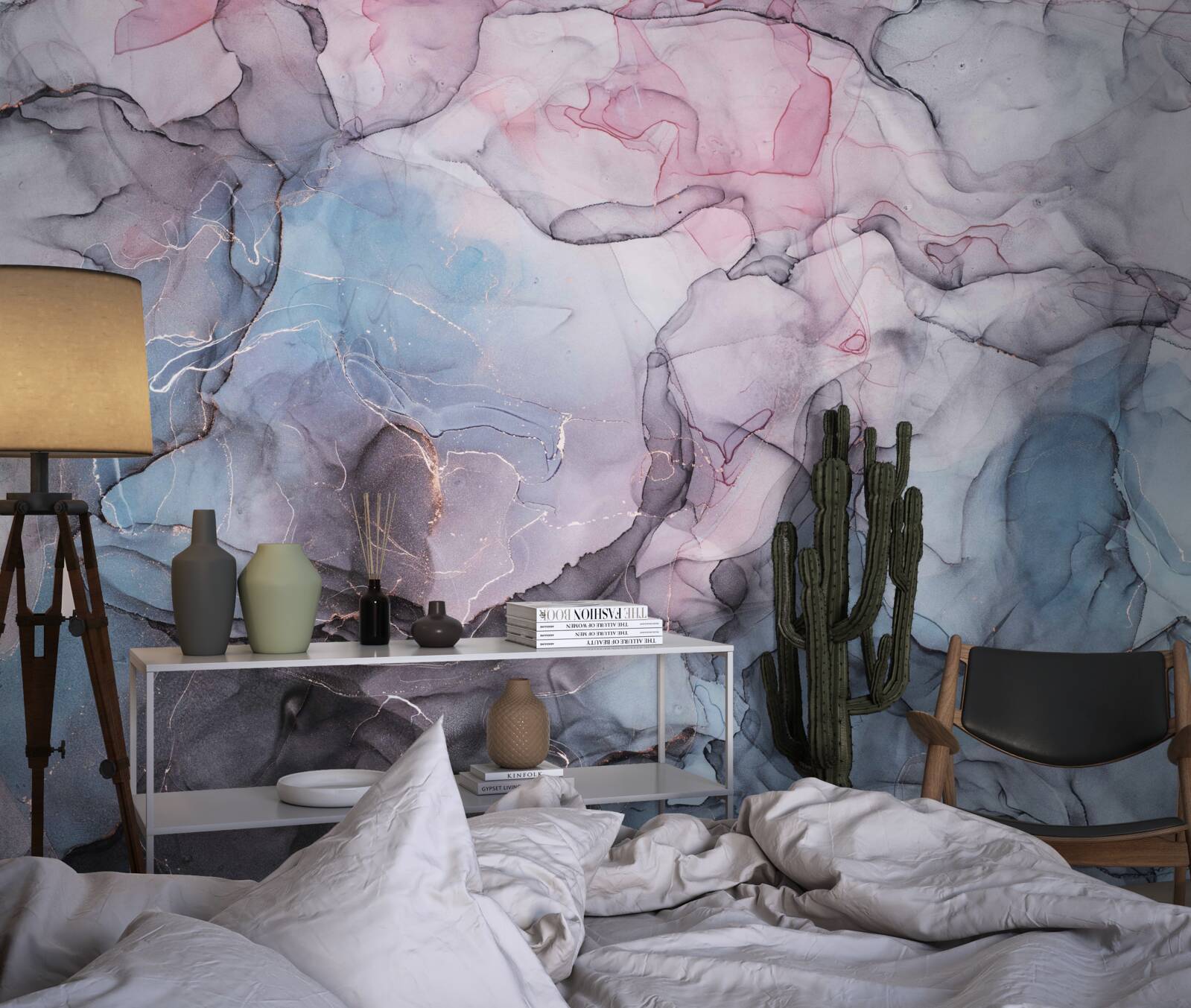 Фотошпалери абстрактний мармур у відтінках рожевого та блакитного