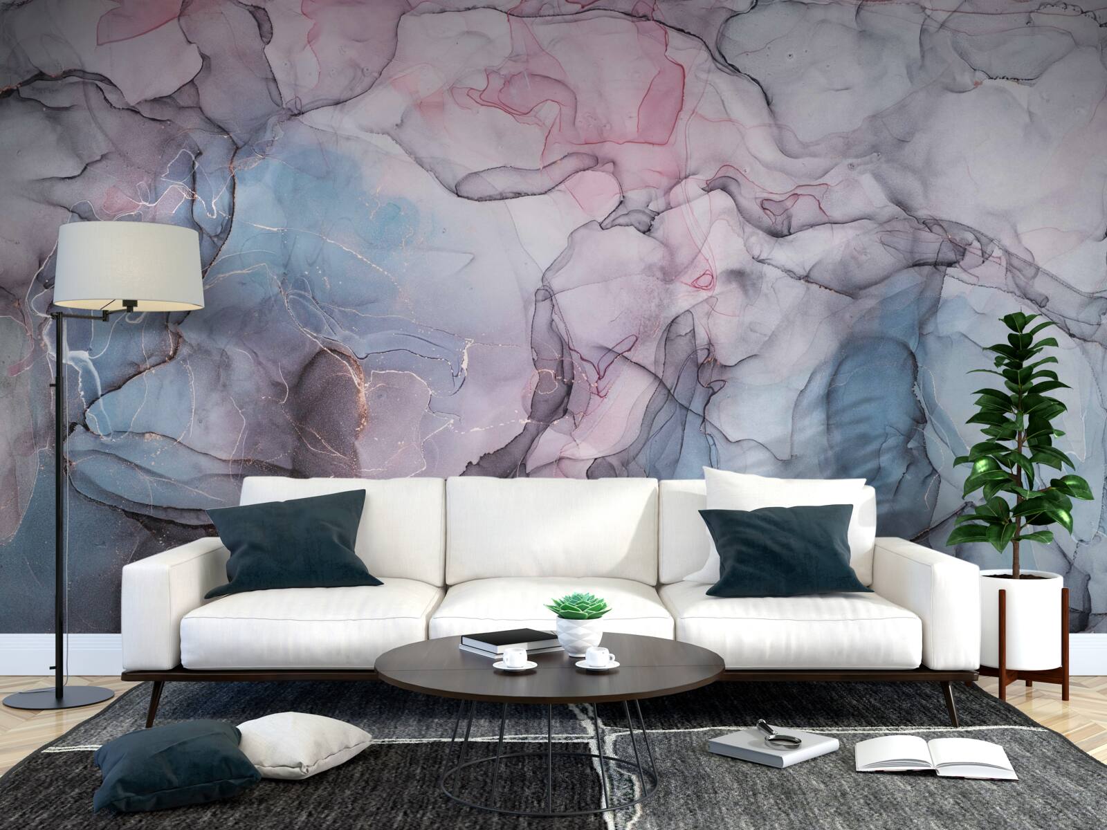 Фотошпалери абстрактний мармур у відтінках рожевого та блакитного