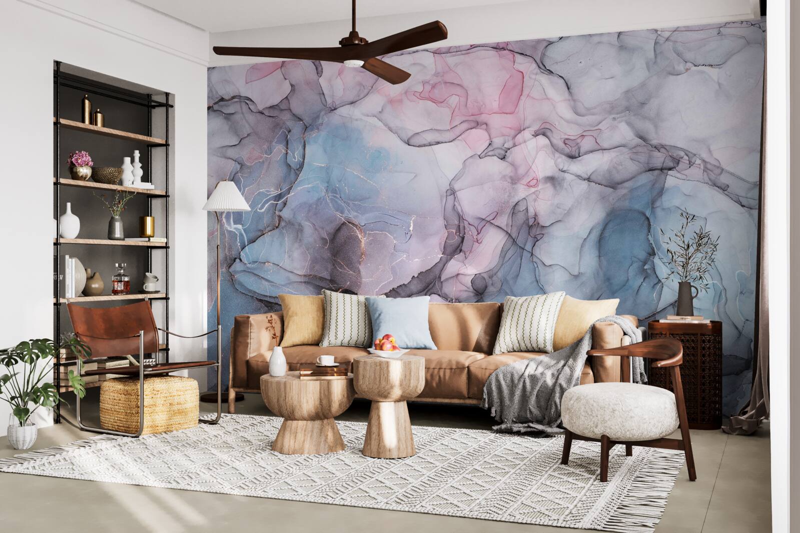 Фотошпалери абстрактний мармур у відтінках рожевого та блакитного