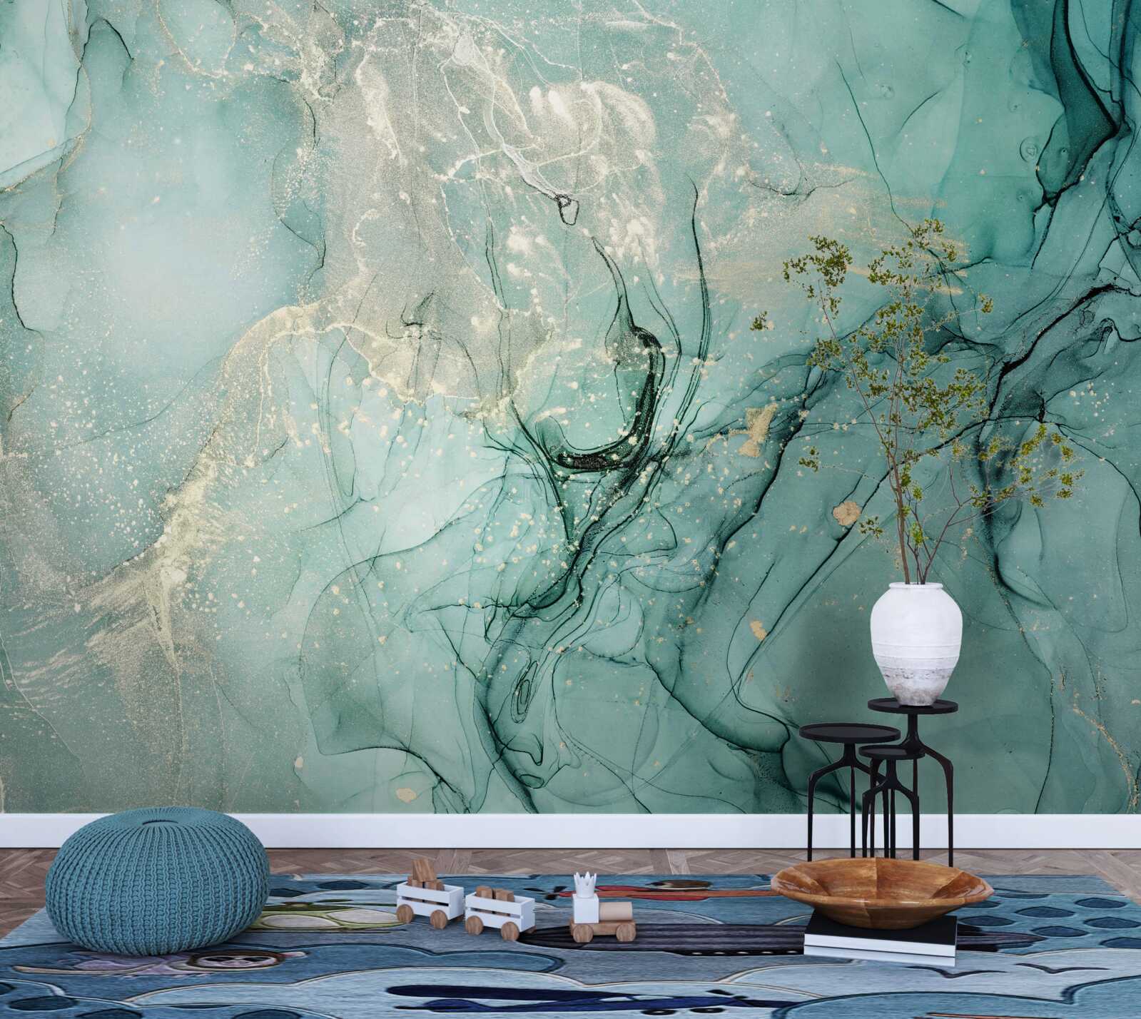 Фотошпалери вільне перетікання зеленого та білого