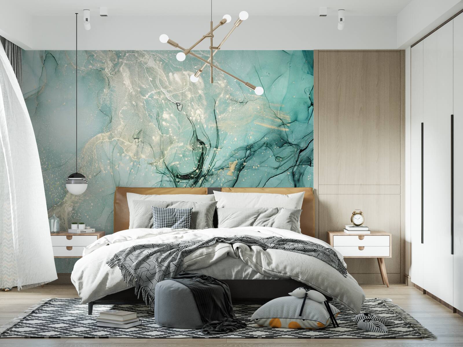 Фотошпалери вільне перетікання зеленого та білого