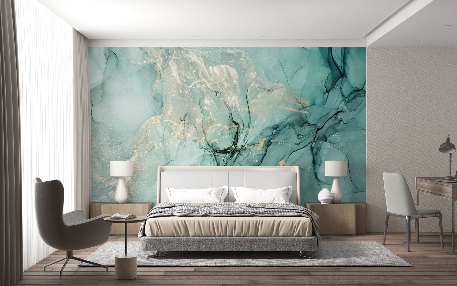 Фотошпалери вільне перетікання зеленого та білого