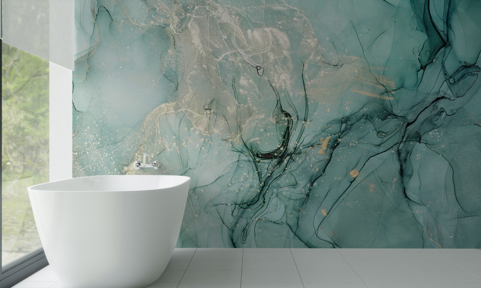 Фотошпалери вільне перетікання зеленого та білого