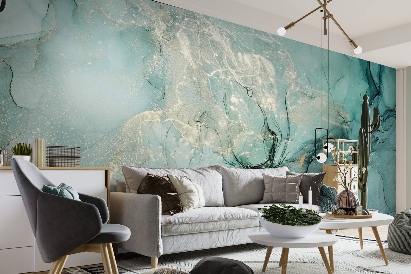 Фотошпалери вільне перетікання зеленого та білого