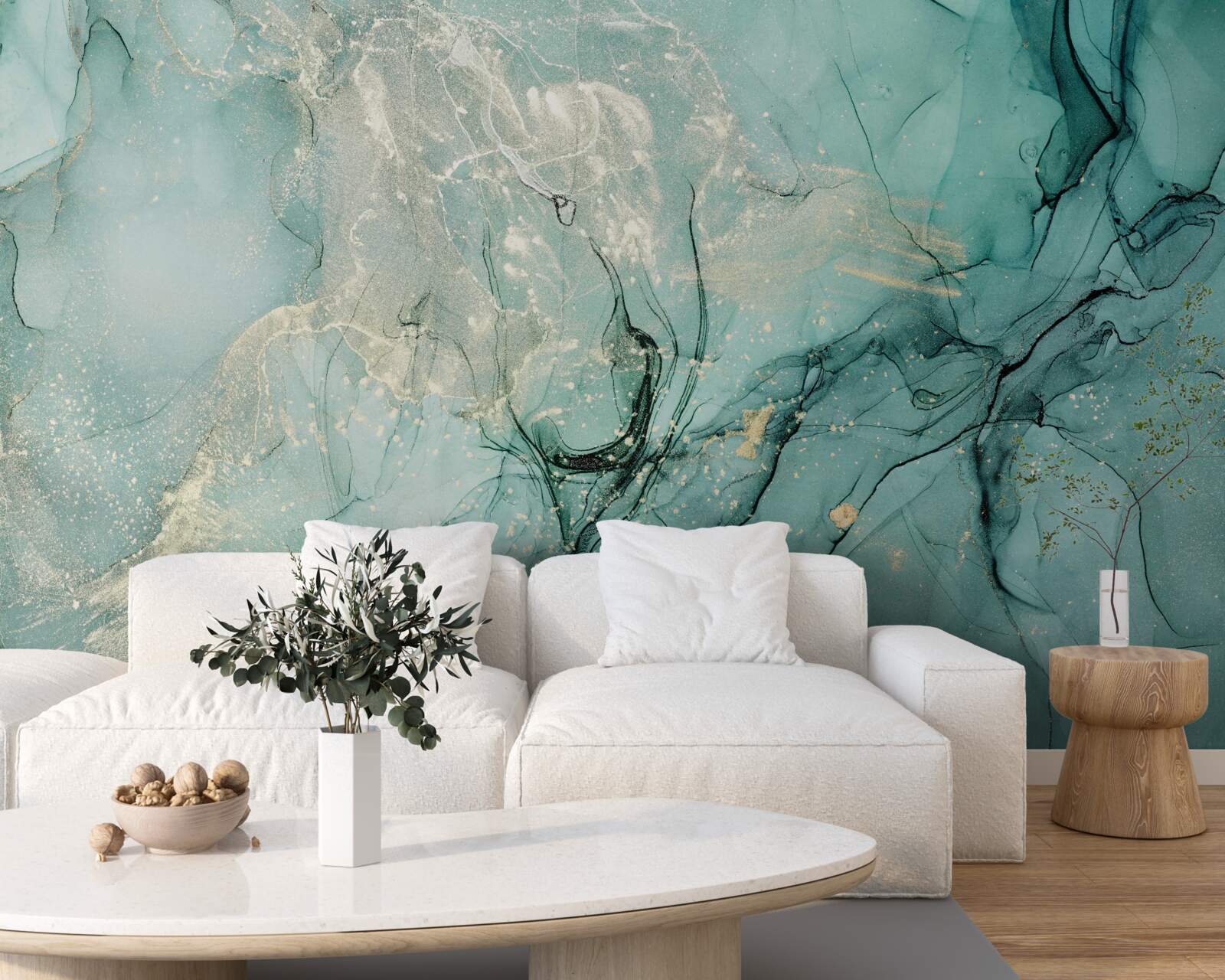 Фотошпалери вільне перетікання зеленого та білого