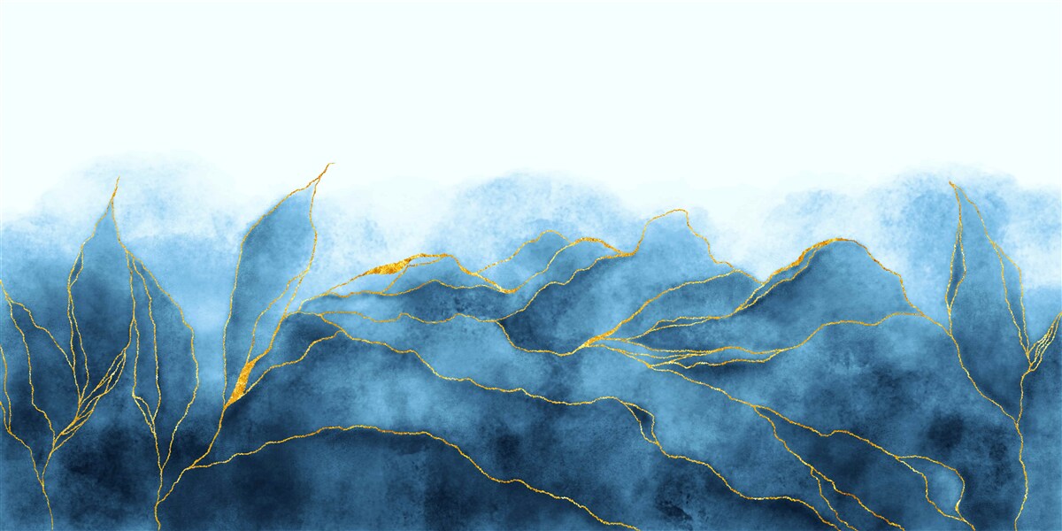 Фотошпалери акварельне листя у відтінках синього