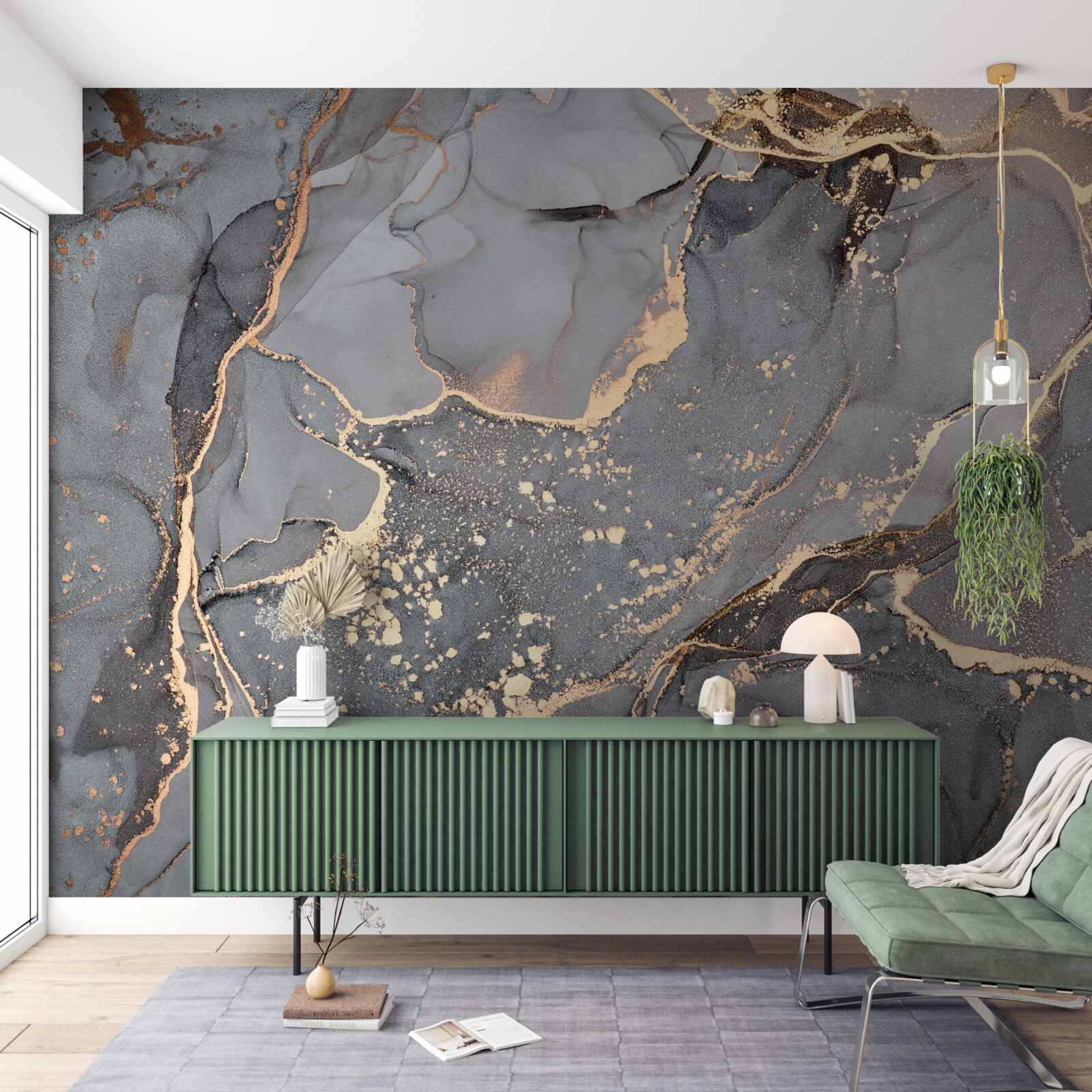 Фотошпалери абстрактний акварельний твір у відтінках сірого та золотого