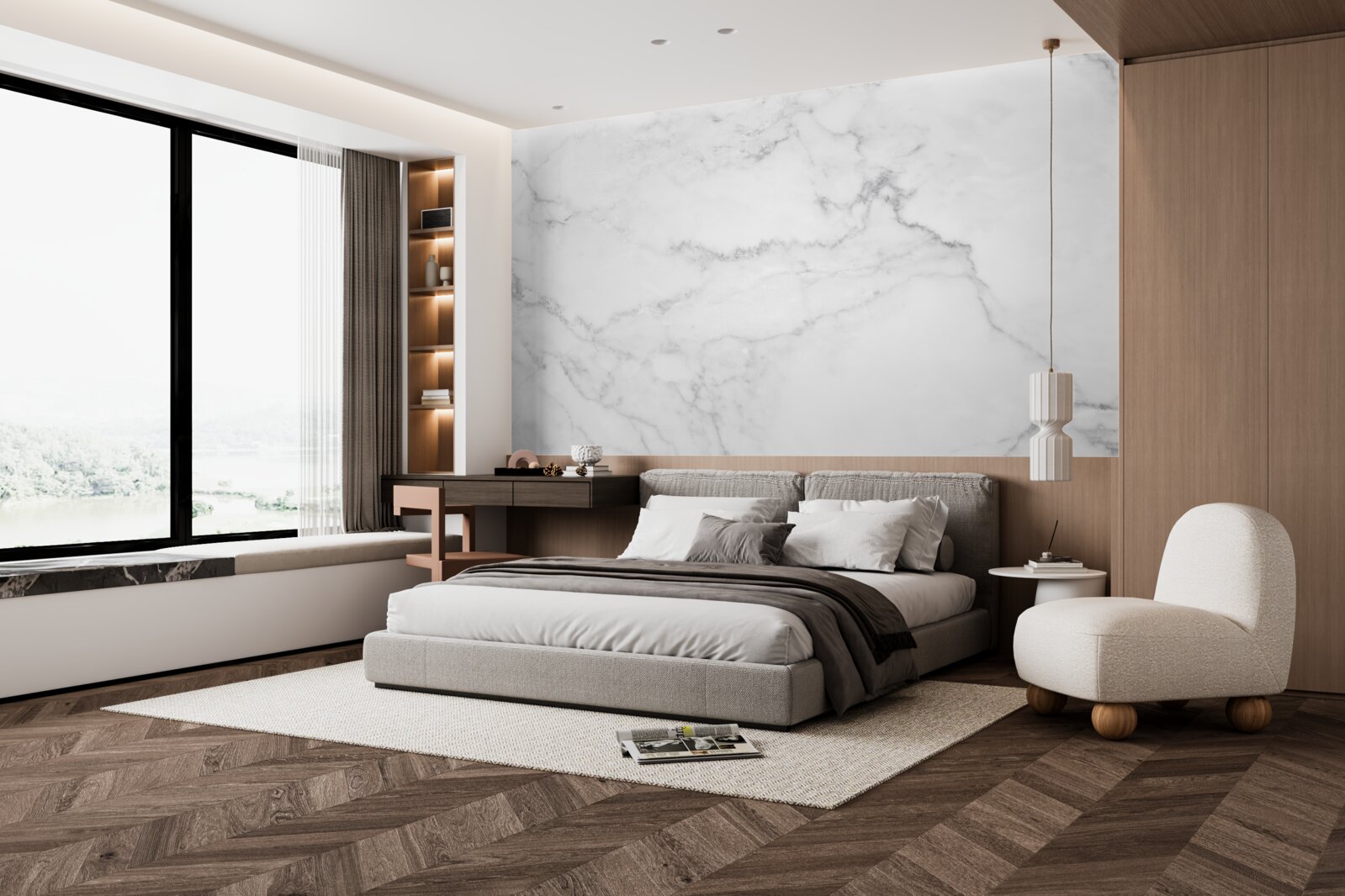 Фотошпалери сіро-білий мармур