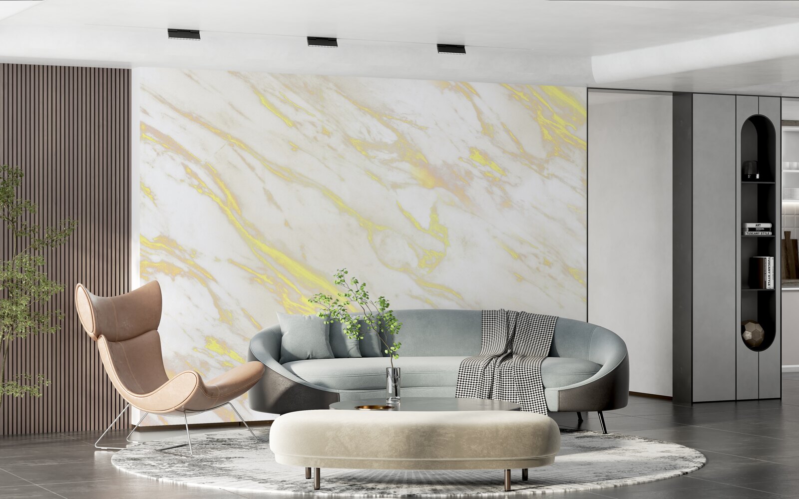 Фотошпалери білий мармур із золотистим відтінком