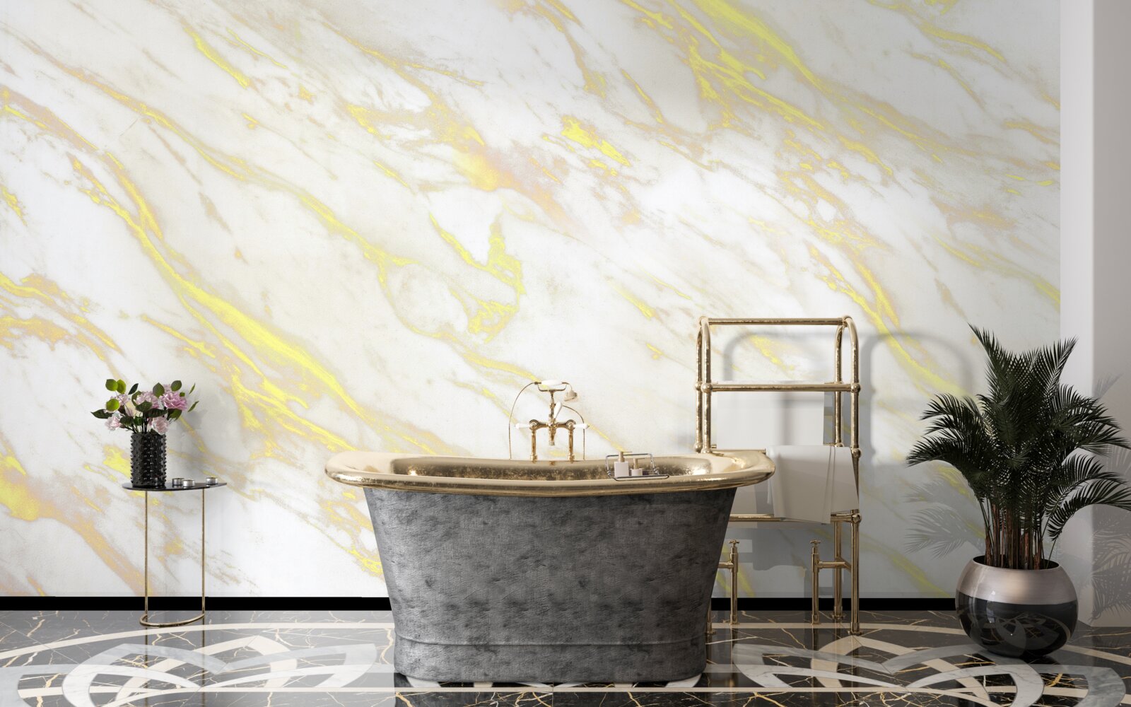 Фотошпалери білий мармур із золотистим відтінком