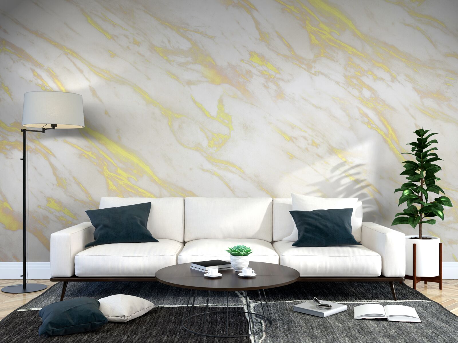 Фотошпалери білий мармур із золотистим відтінком