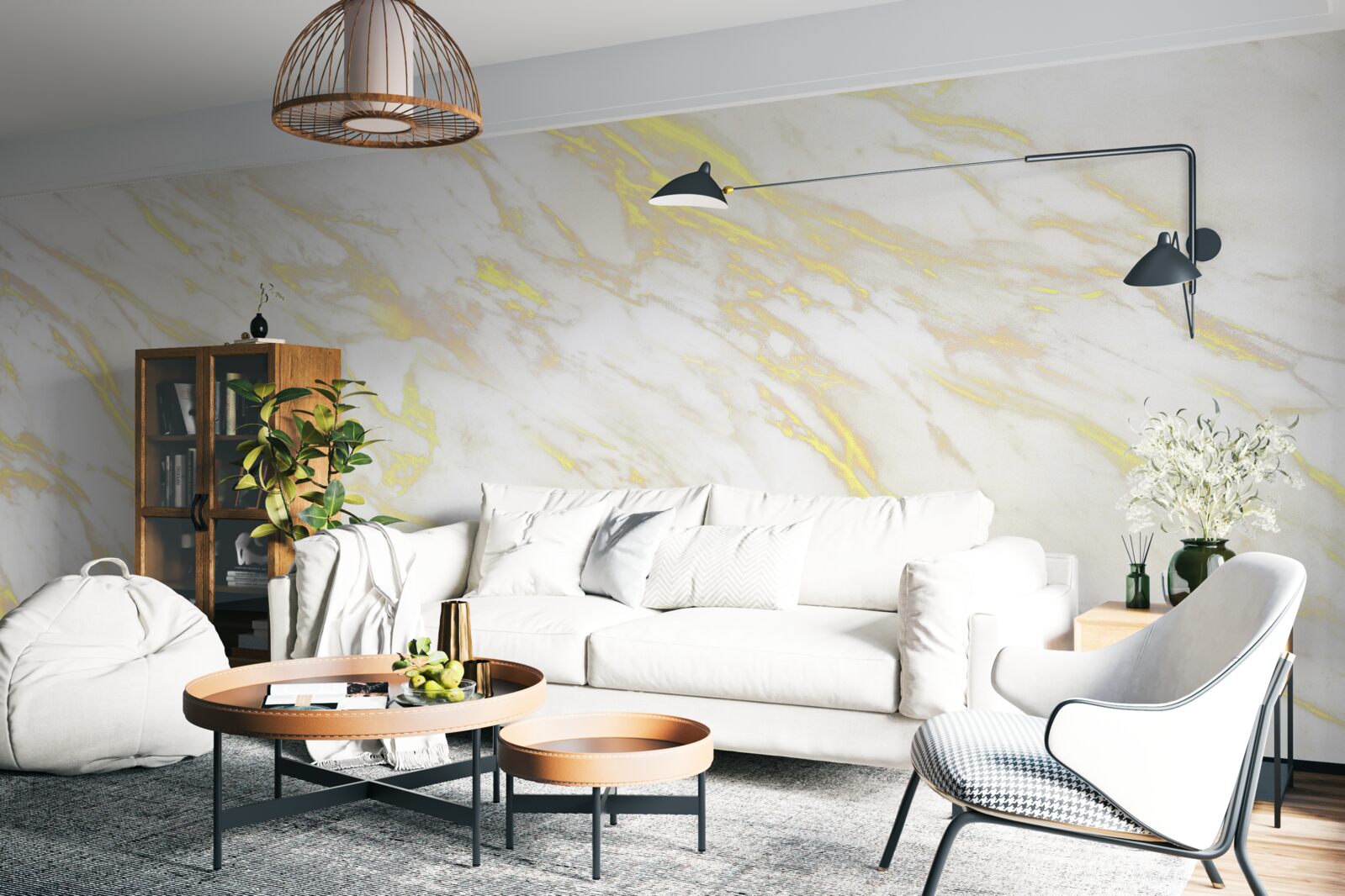 Фотошпалери білий мармур із золотистим відтінком