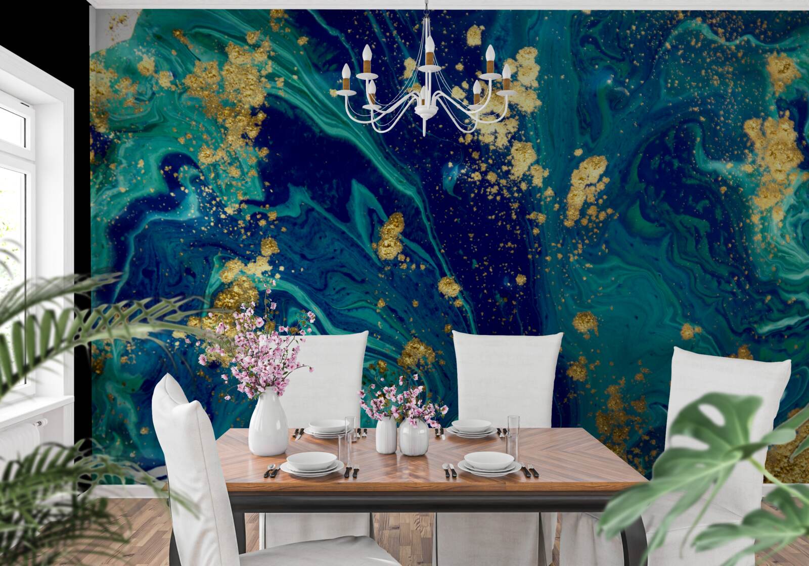 Фотошпалери захоплюючий фон в темно-синіх і золотих тонах