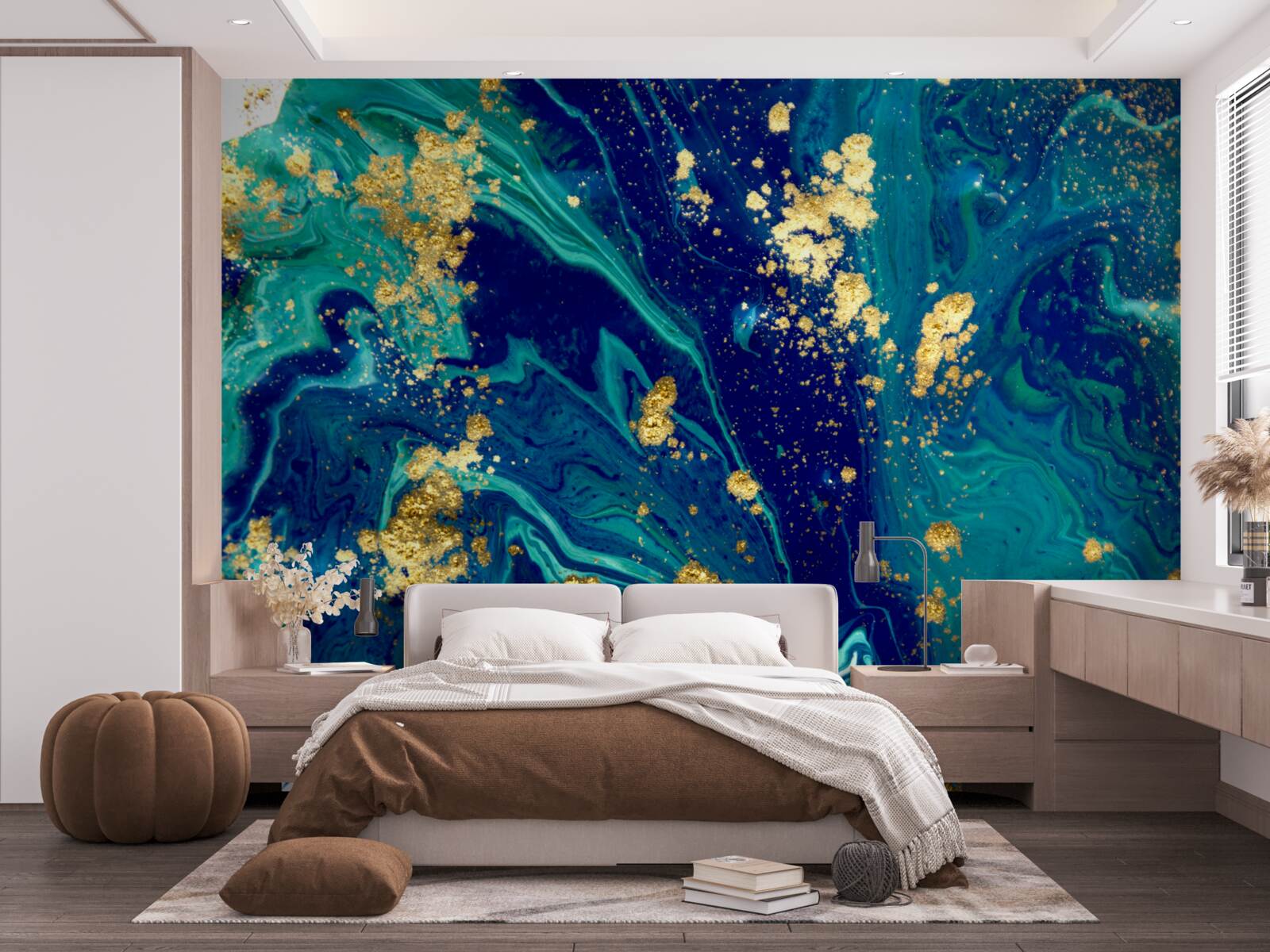 Фотошпалери захоплюючий фон в темно-синіх і золотих тонах