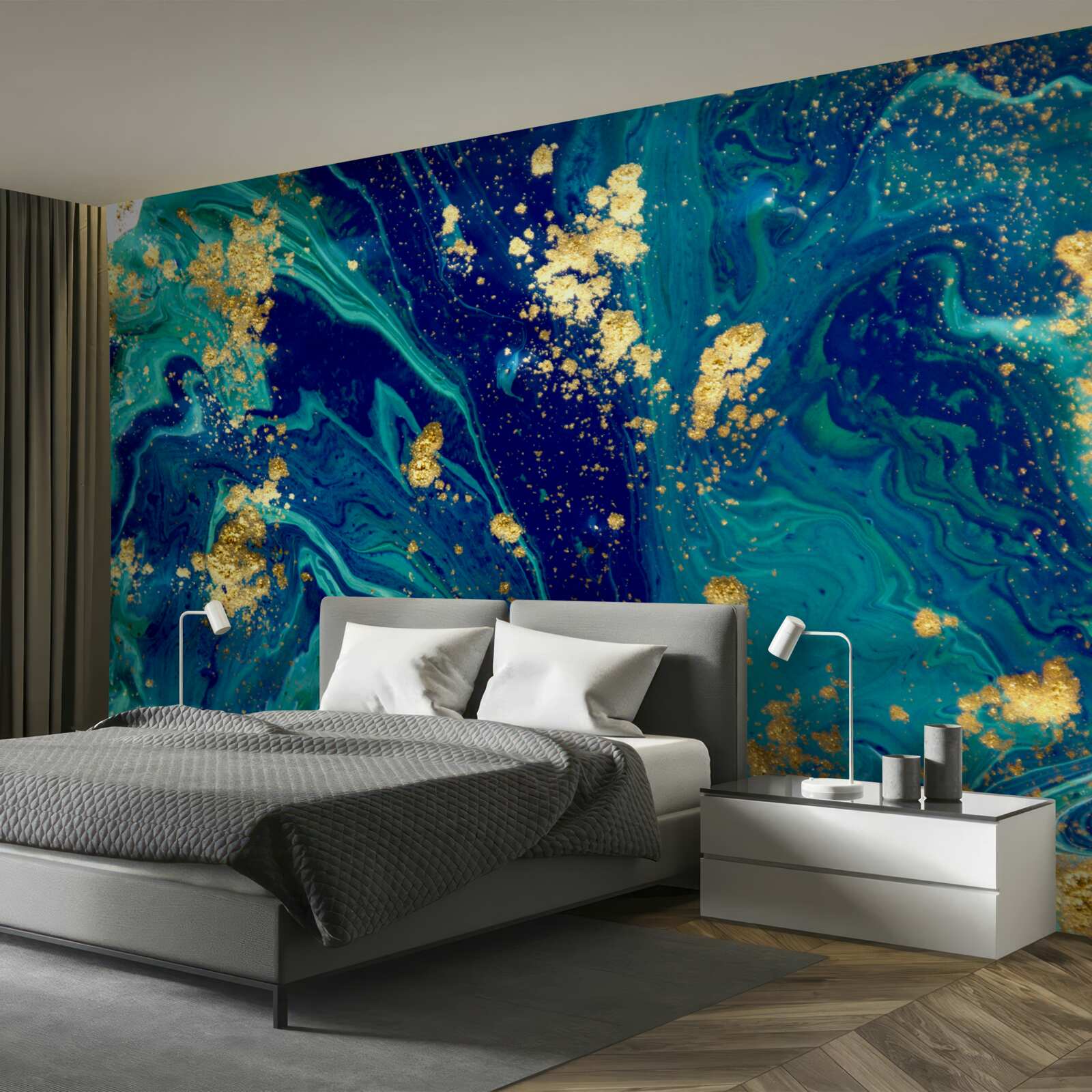 Фотошпалери захоплюючий фон в темно-синіх і золотих тонах