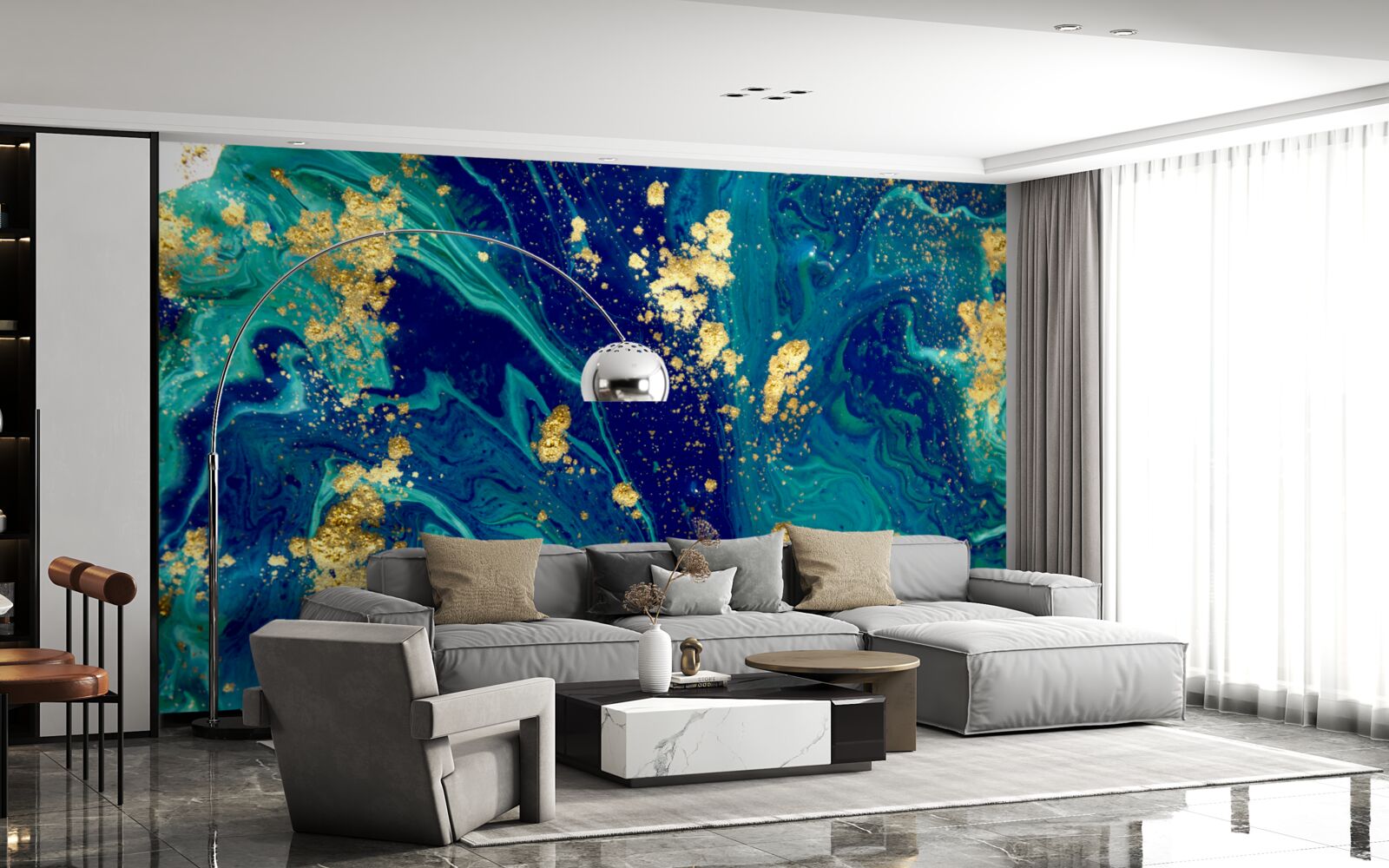 Фотошпалери захоплюючий фон в темно-синіх і золотих тонах