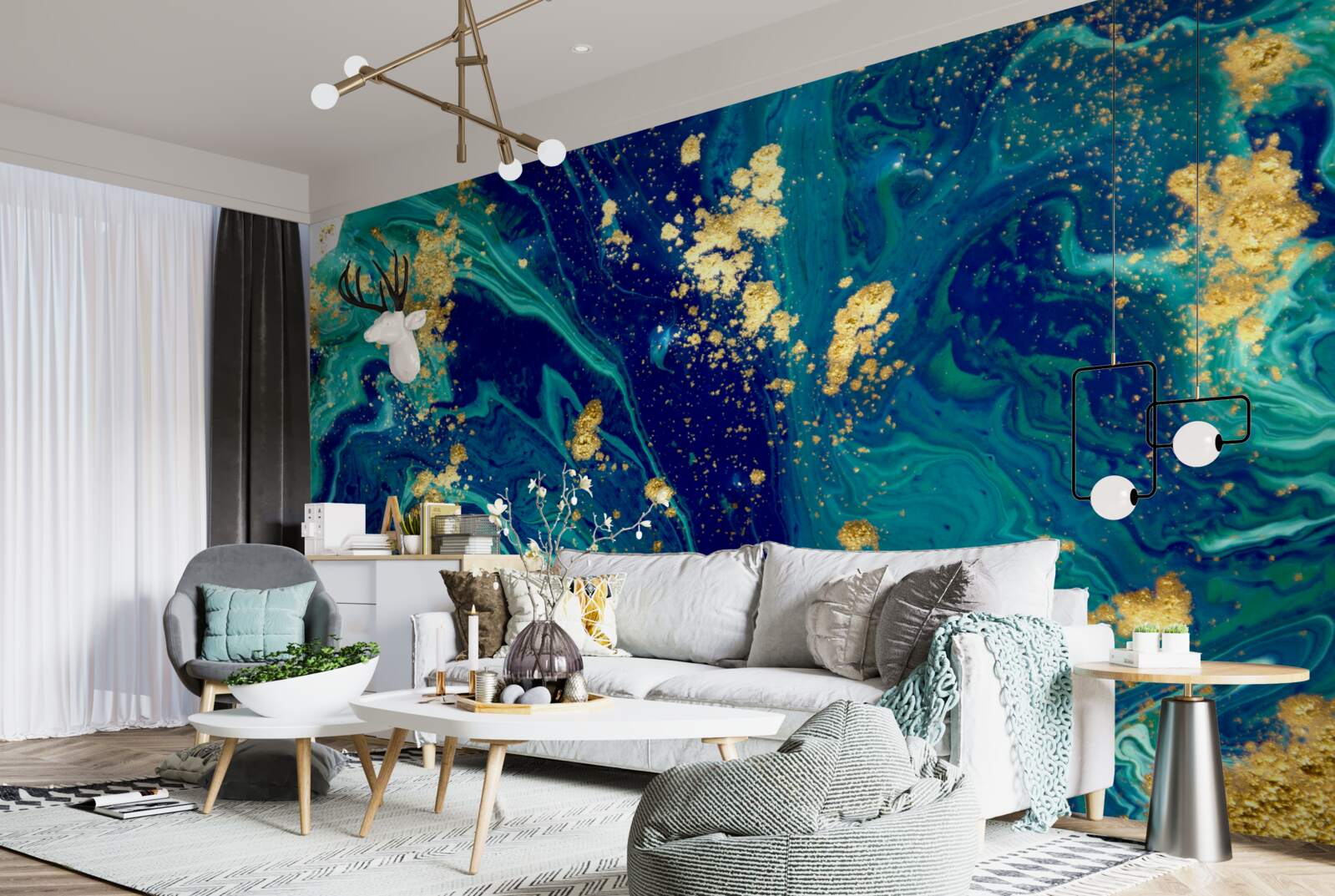 Фотошпалери захоплюючий фон в темно-синіх і золотих тонах