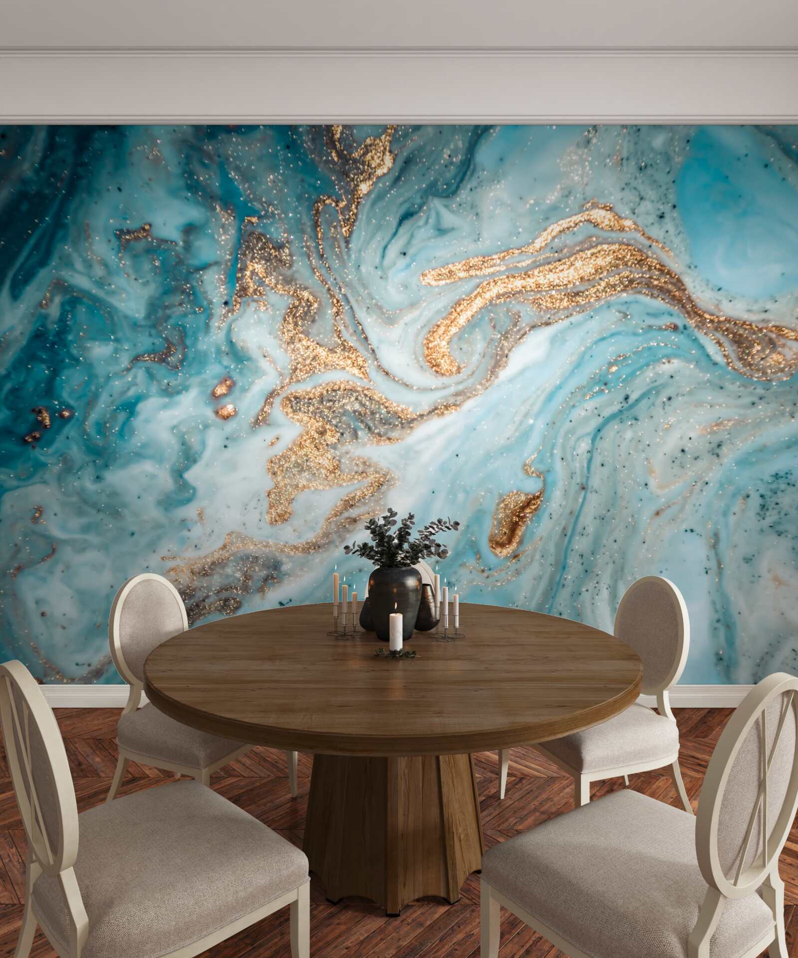 Фотошпалери вібрації у відтінках синього та золотого