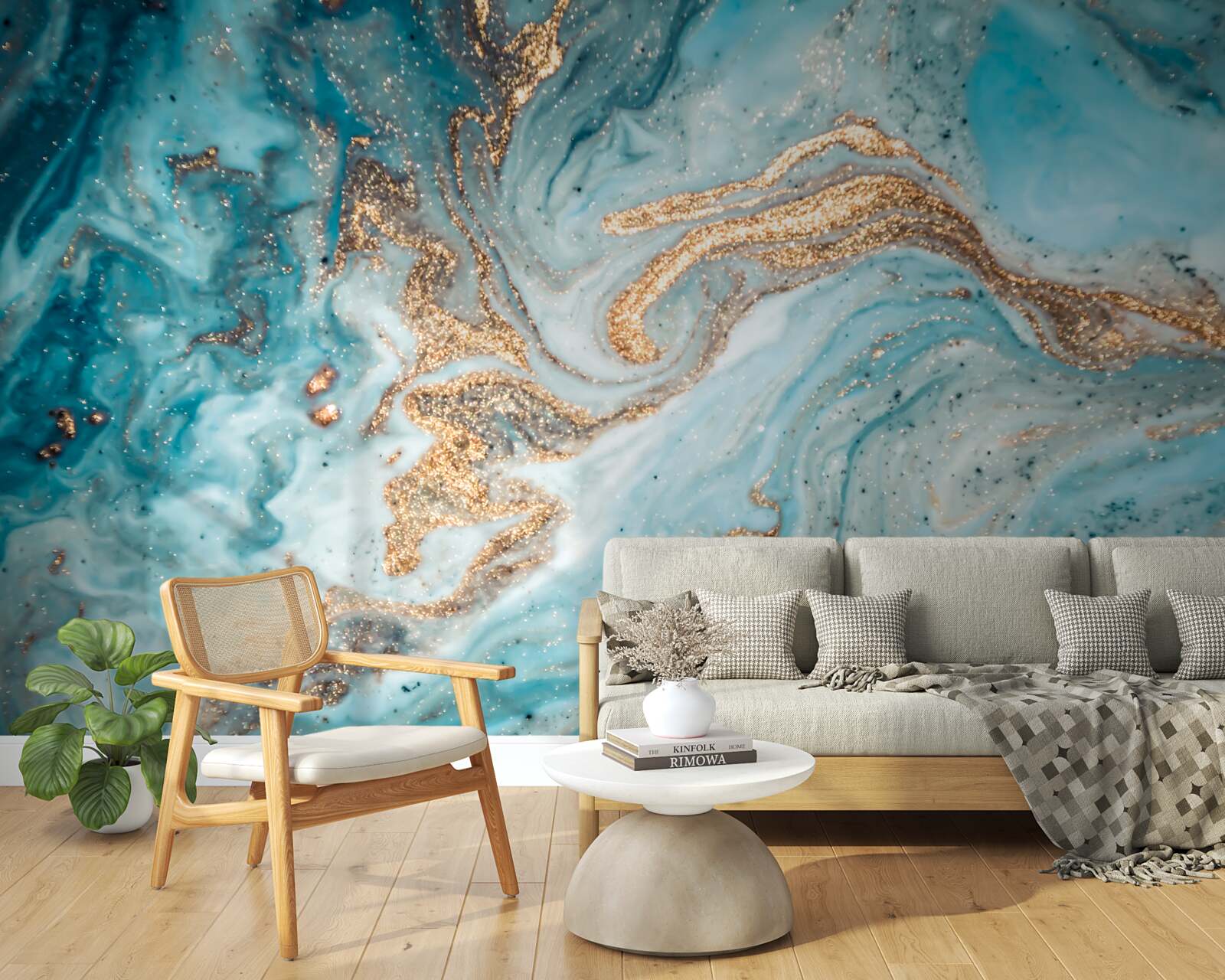 Фотошпалери вібрації у відтінках синього та золотого