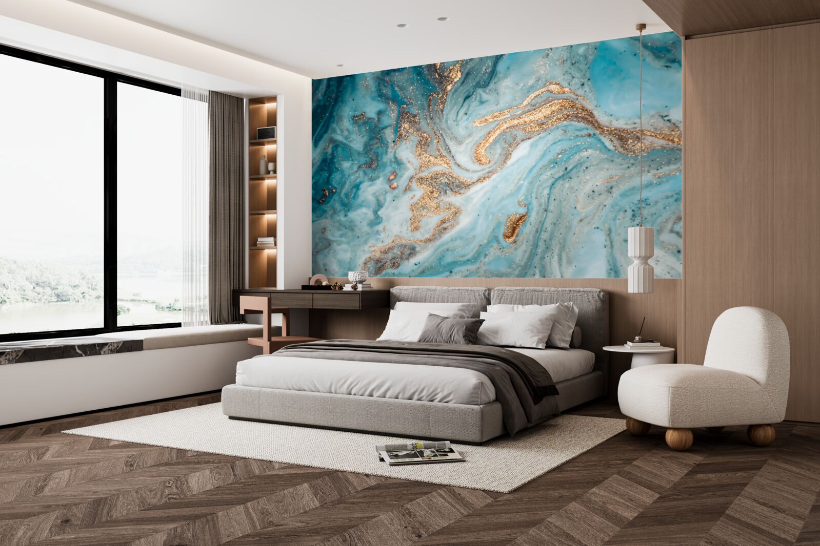 Фотошпалери вібрації у відтінках синього та золотого