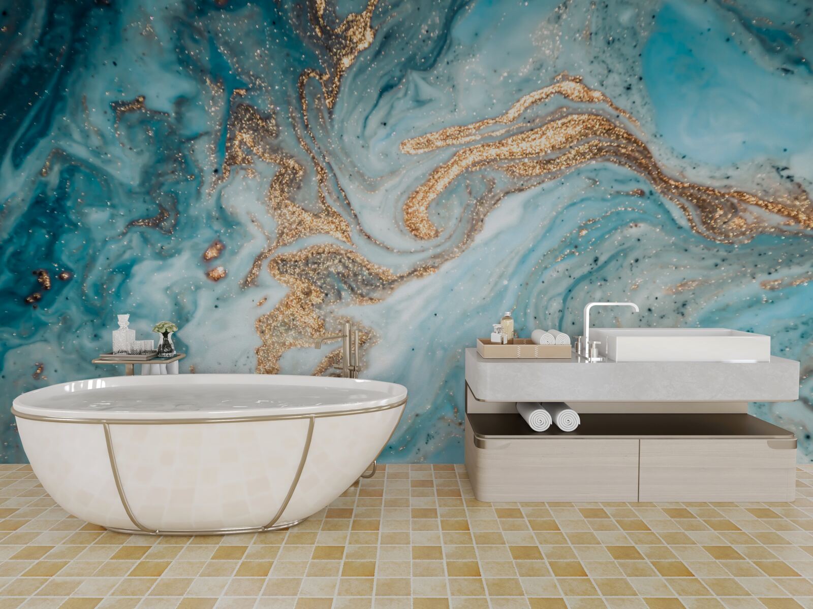 Фотошпалери вібрації у відтінках синього та золотого