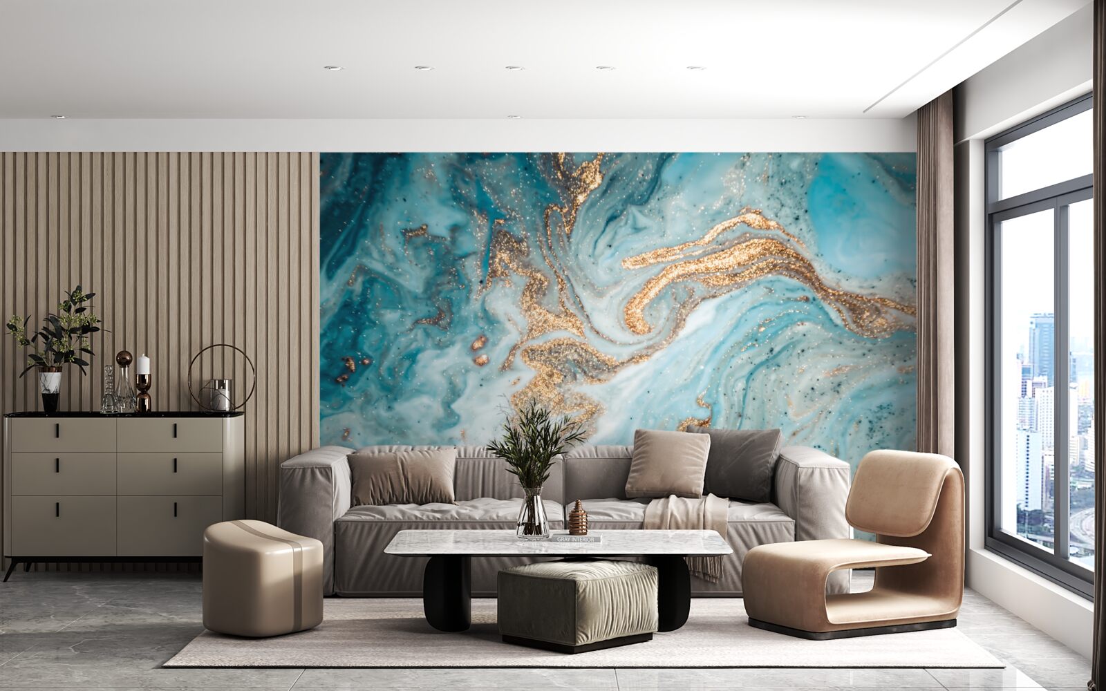 Фотошпалери вібрації у відтінках синього та золотого