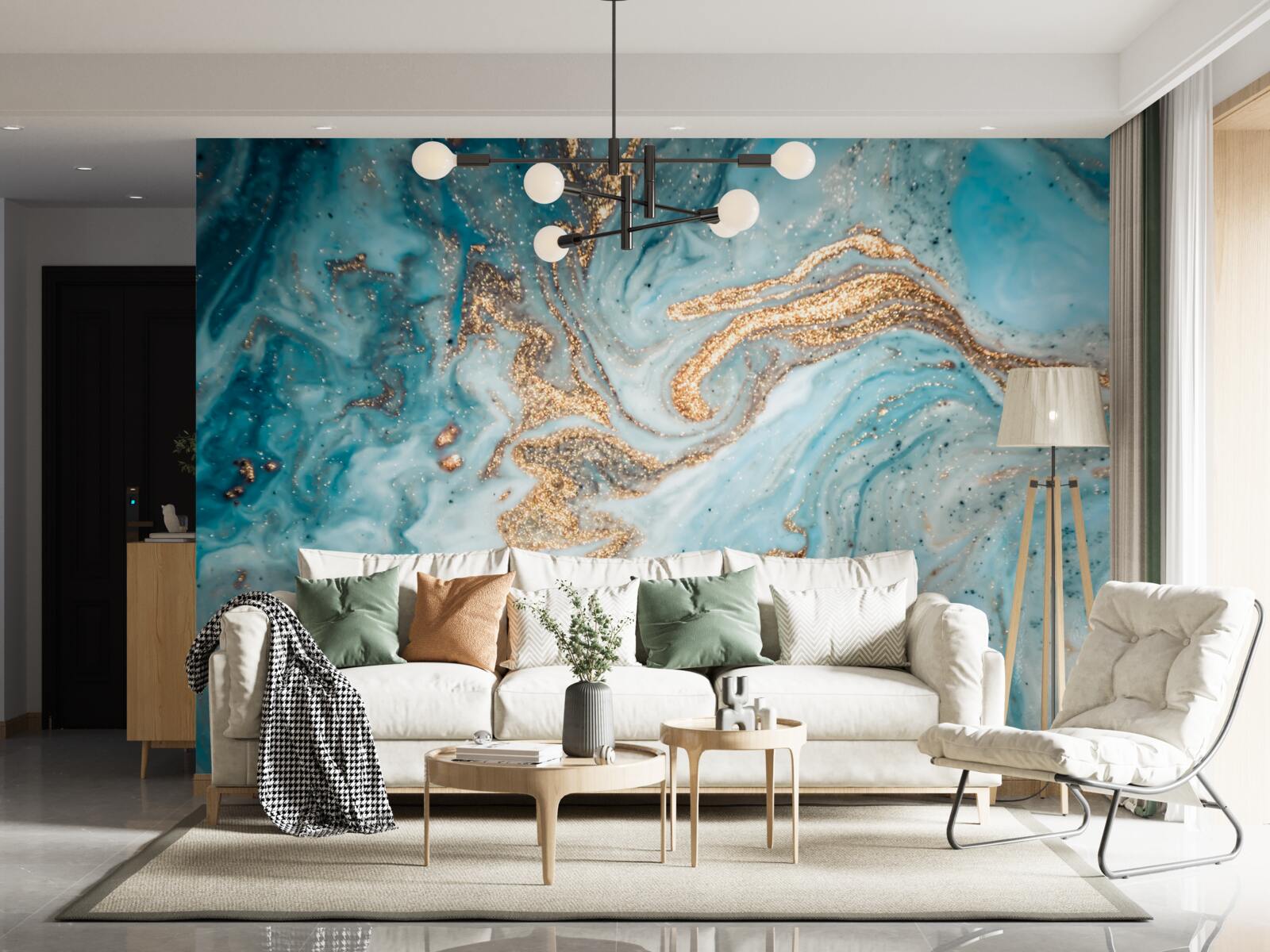 Фотошпалери вібрації у відтінках синього та золотого