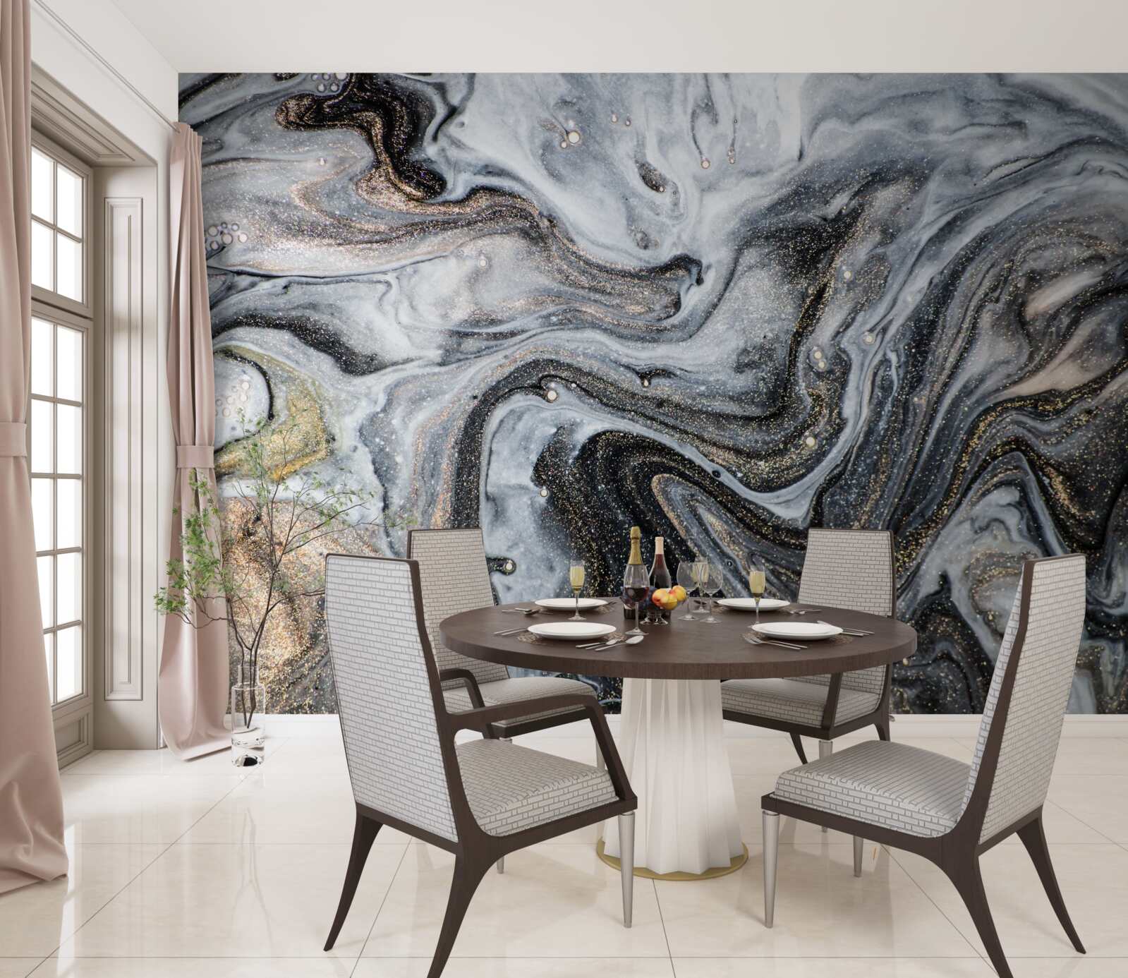 Фотошпалери чорний мармур із золотими прожилками
