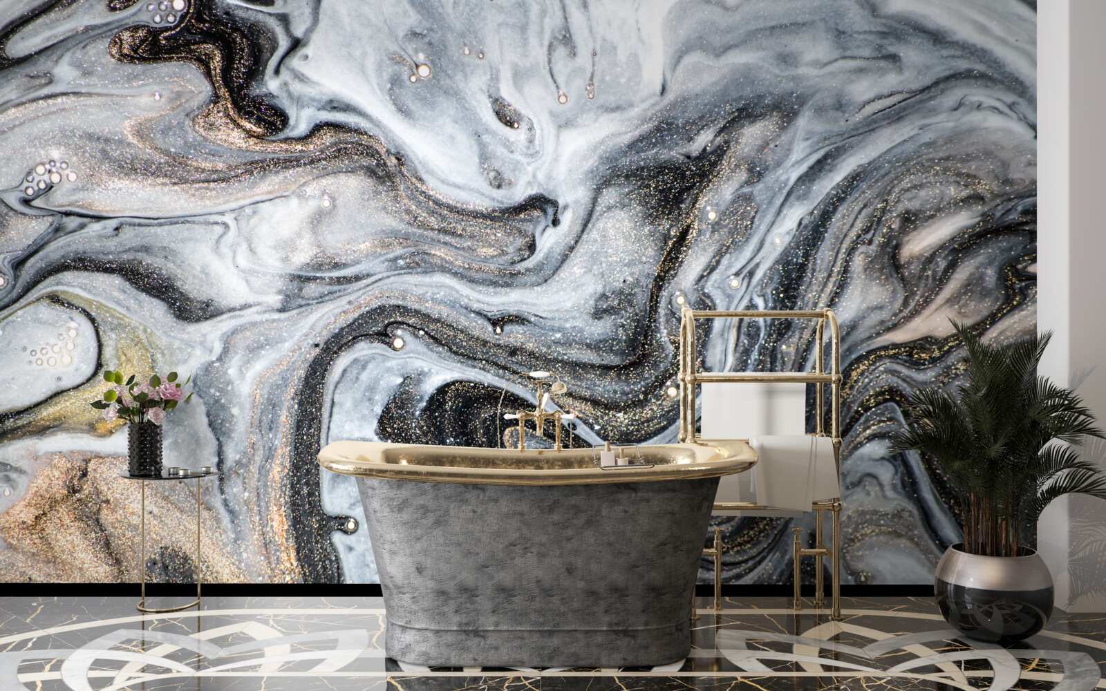 Фотошпалери чорний мармур із золотими прожилками
