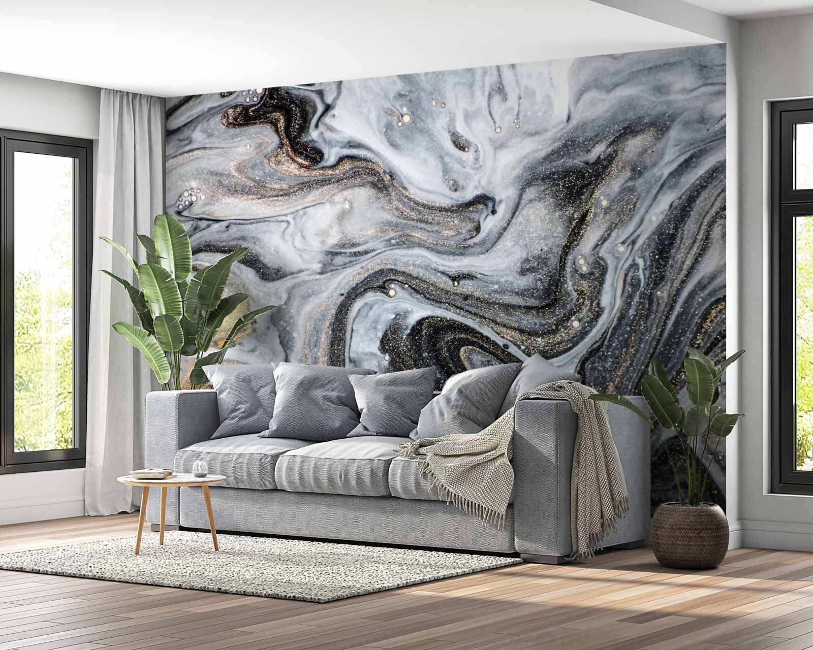 Фотошпалери чорний мармур із золотими прожилками