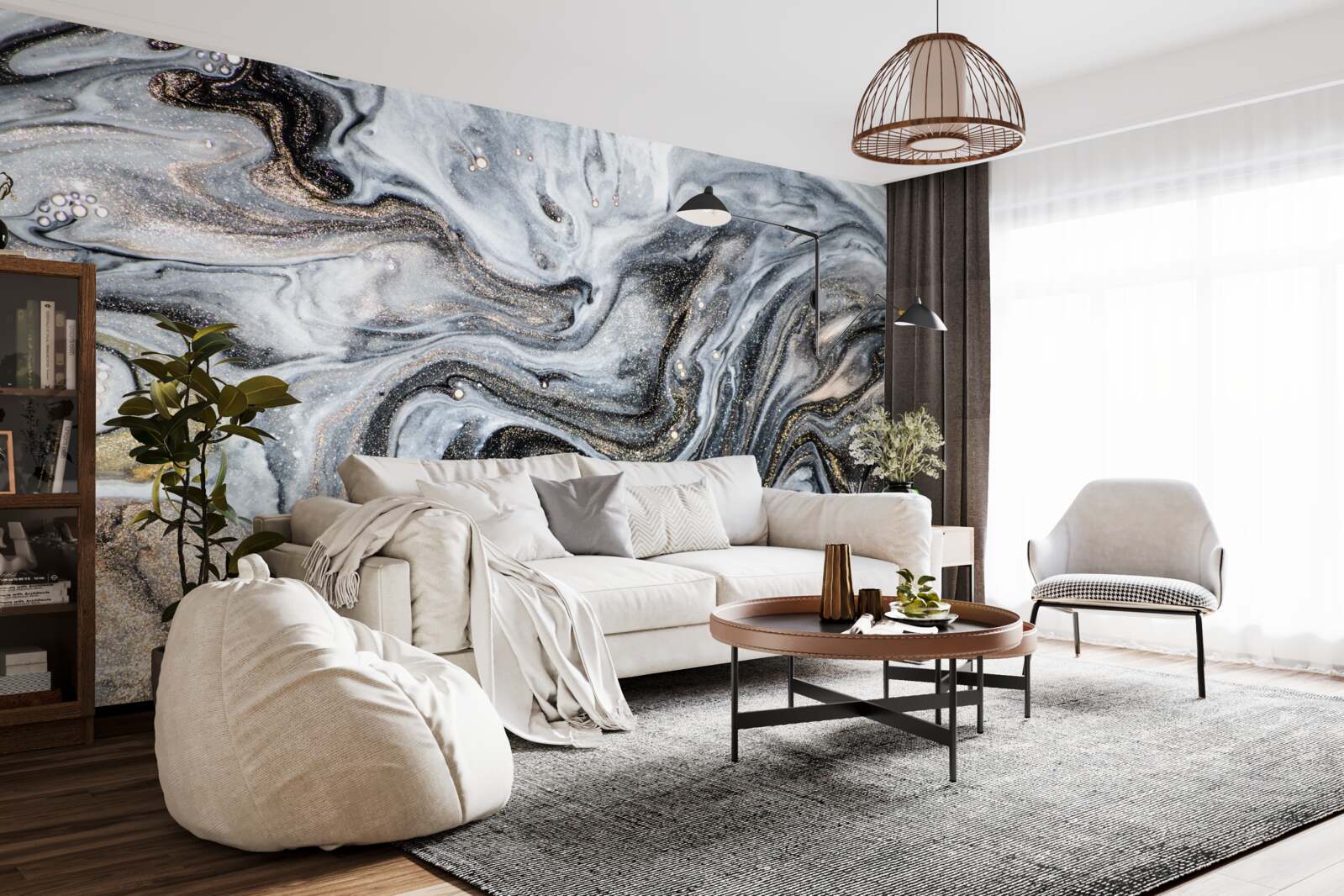 Фотошпалери чорний мармур із золотими прожилками