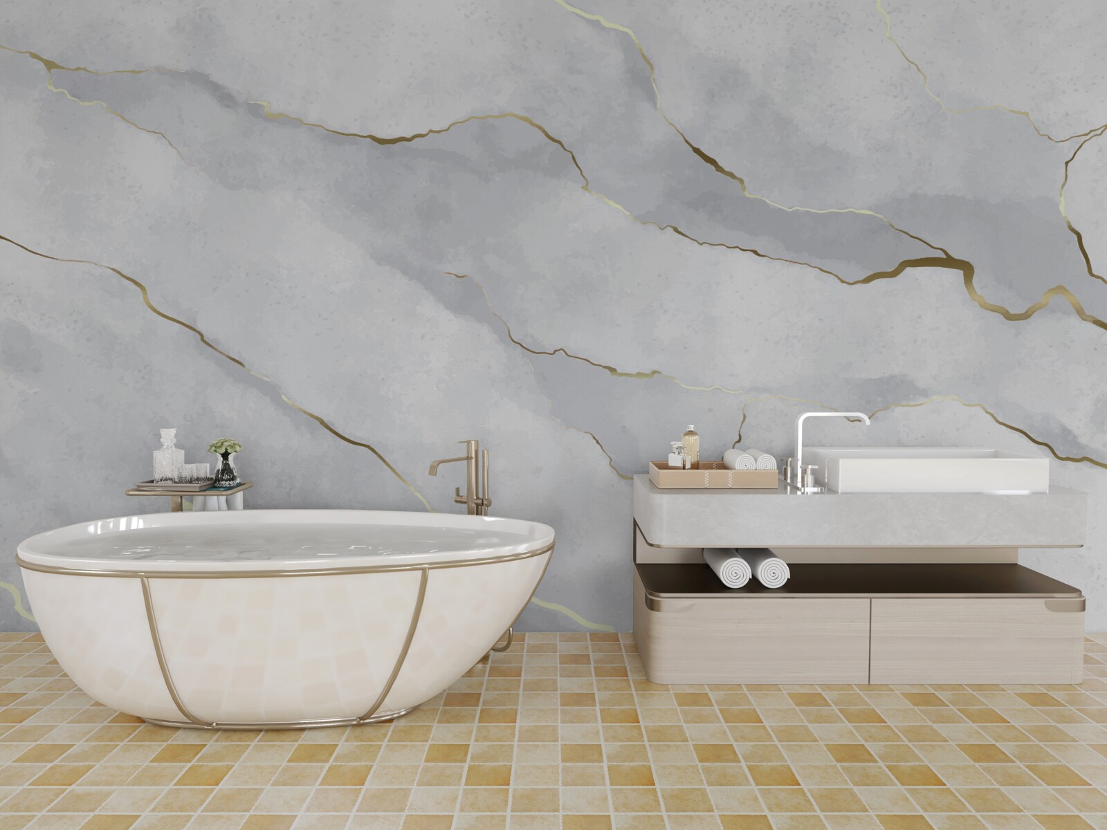 Фотошпалери золотистий мармур зі світлими відтінками