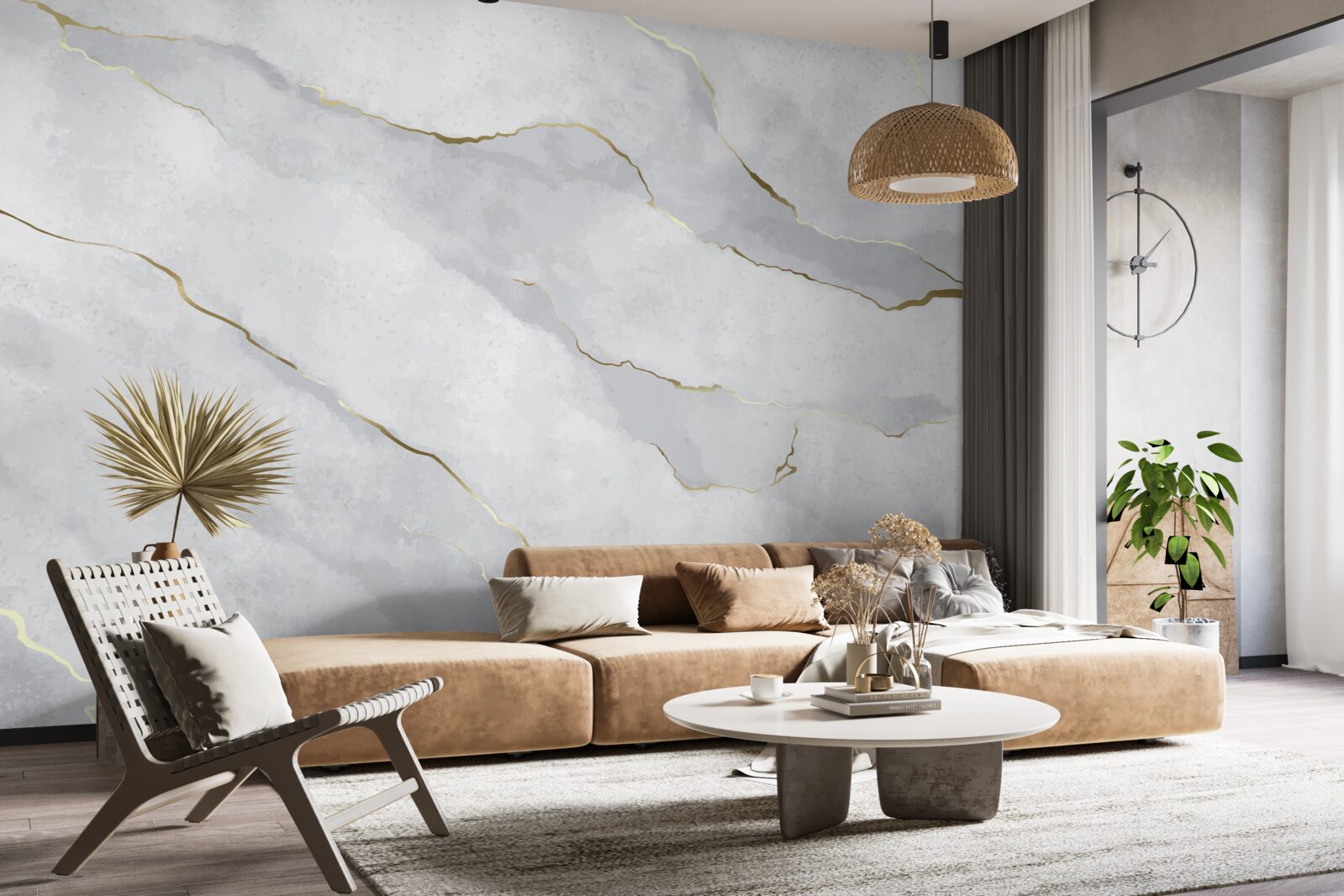 Фотошпалери золотистий мармур зі світлими відтінками