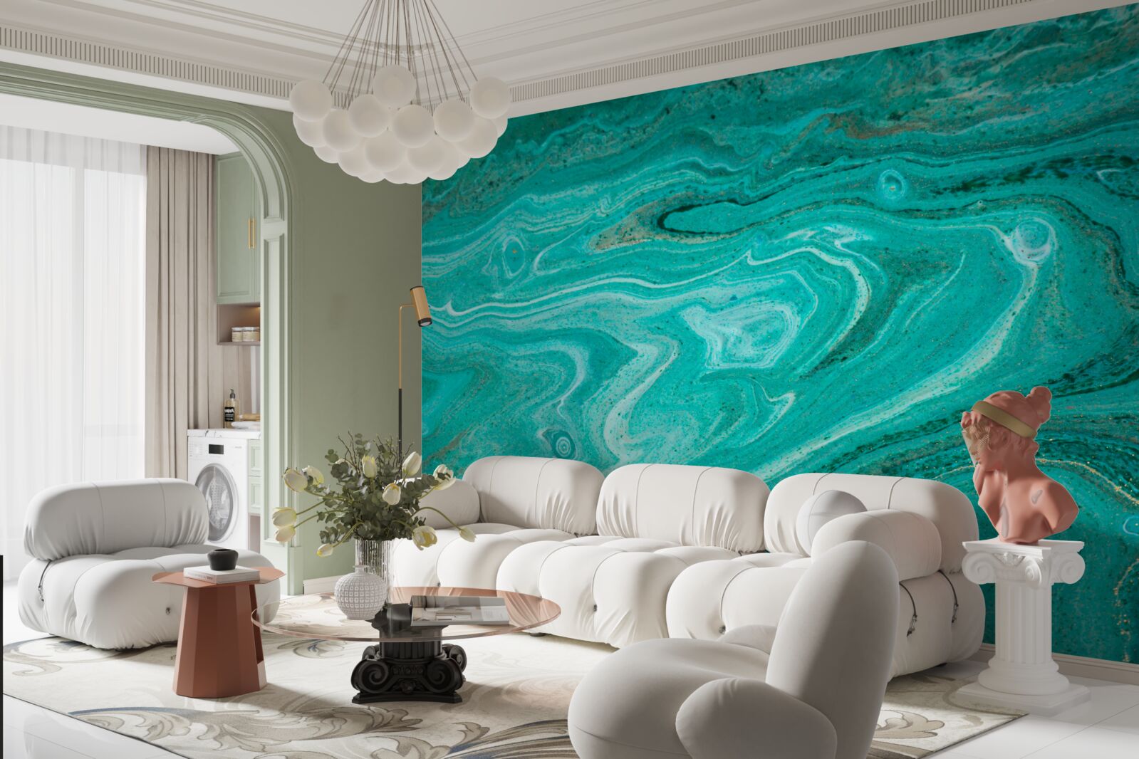 Фотошпалери мармур у світло-зелених тонах