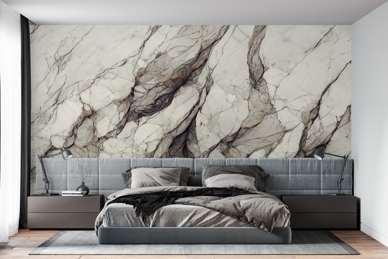 Фотошпалери білий мармур з сірими перегородками