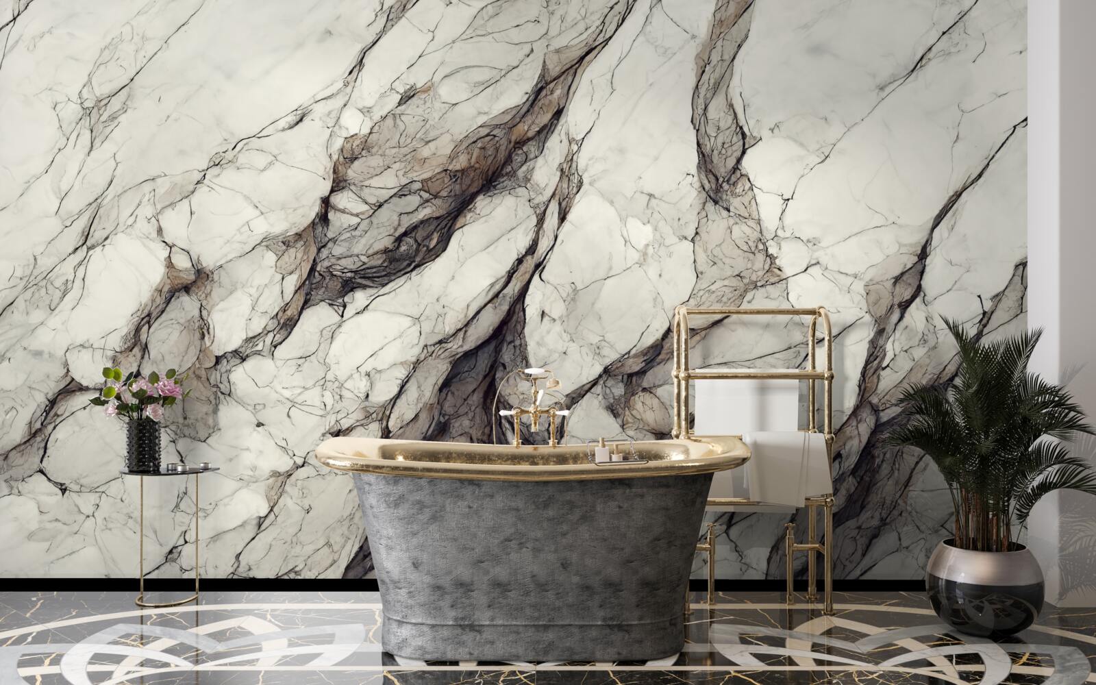 Фотошпалери білий мармур з сірими перегородками