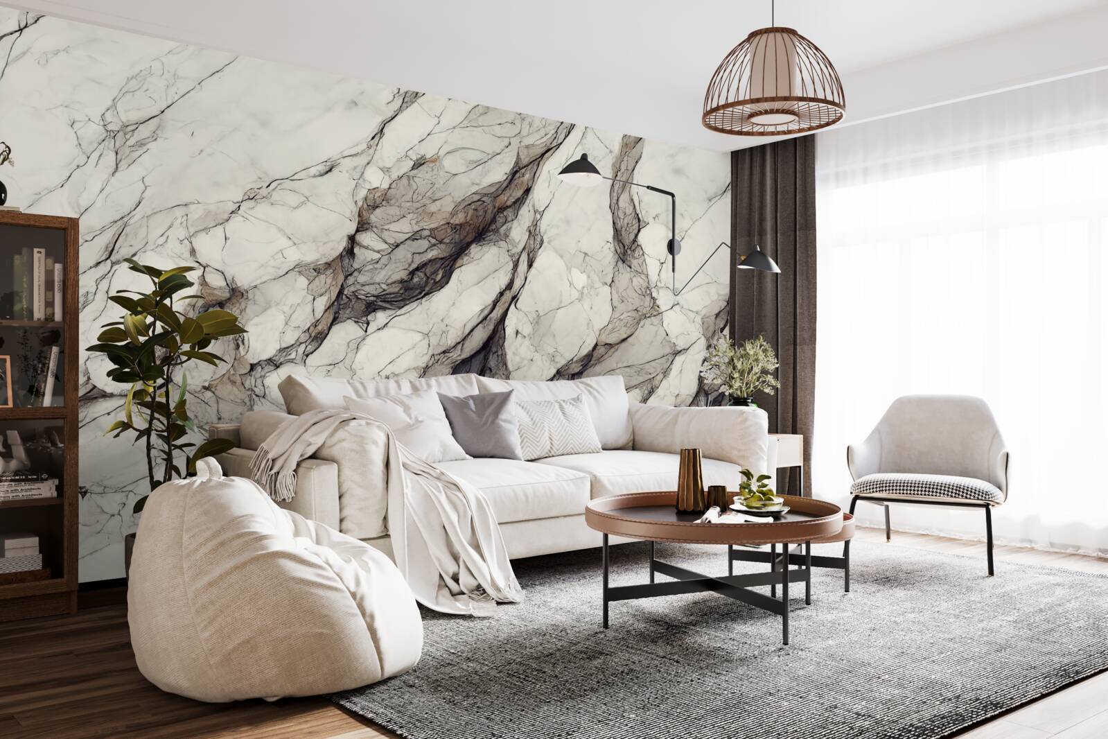 Фотошпалери білий мармур з сірими перегородками