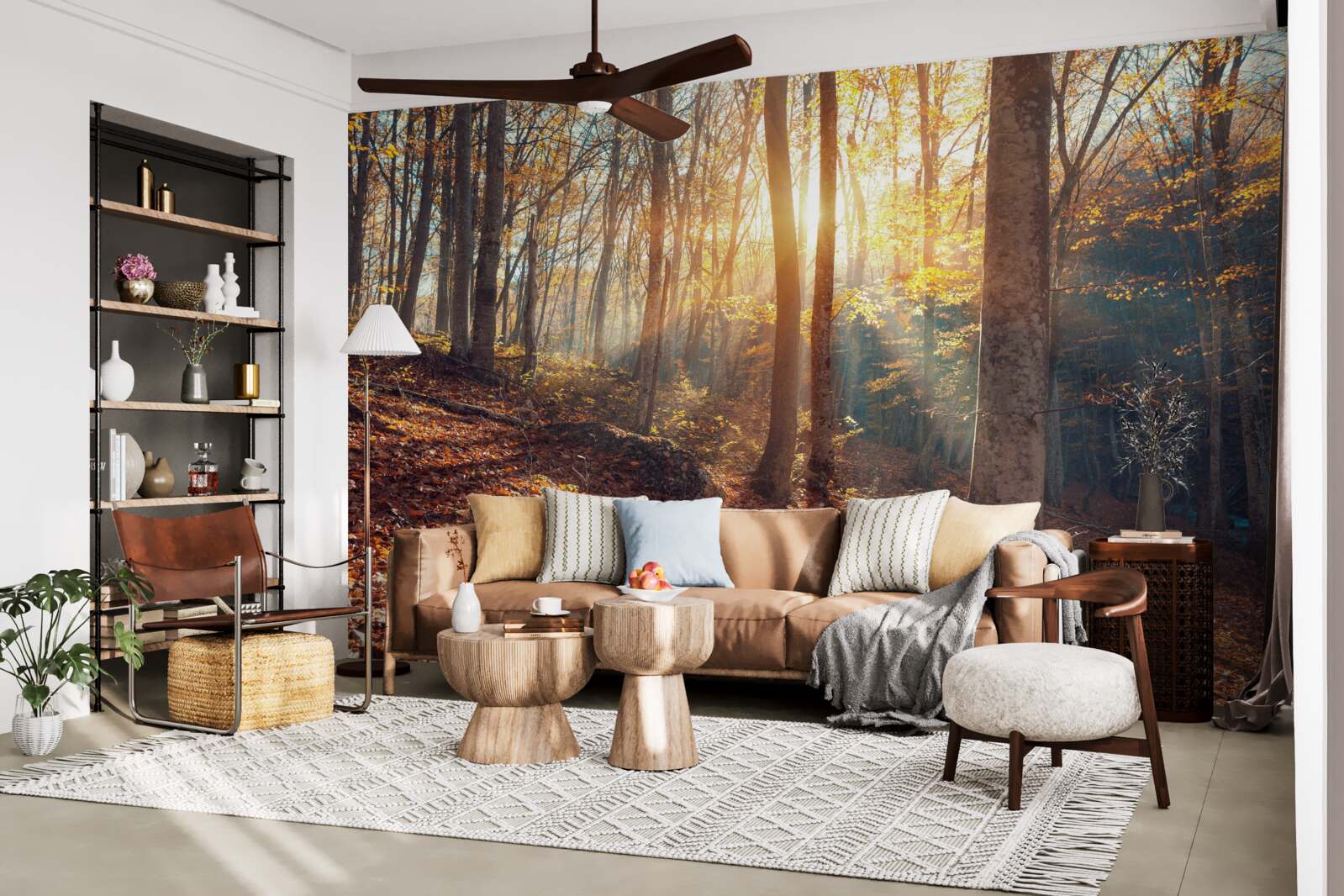 Фотошпалери ранковий ліс, оповитий туманом, відчуває тепло сонця